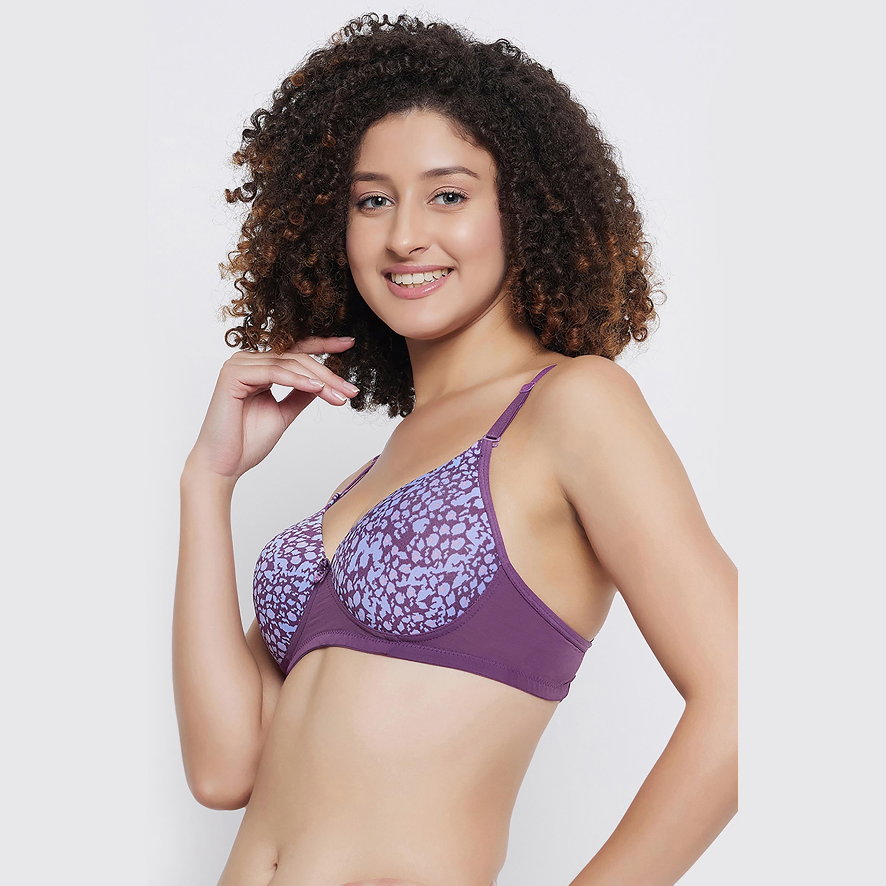 Clovia Level 1 Push-Up Padded Non-Wired Demi Cup Printed Multiway Women's T-Shirt Bra in Purple-women-clothing-lingerie-bras-image-2
