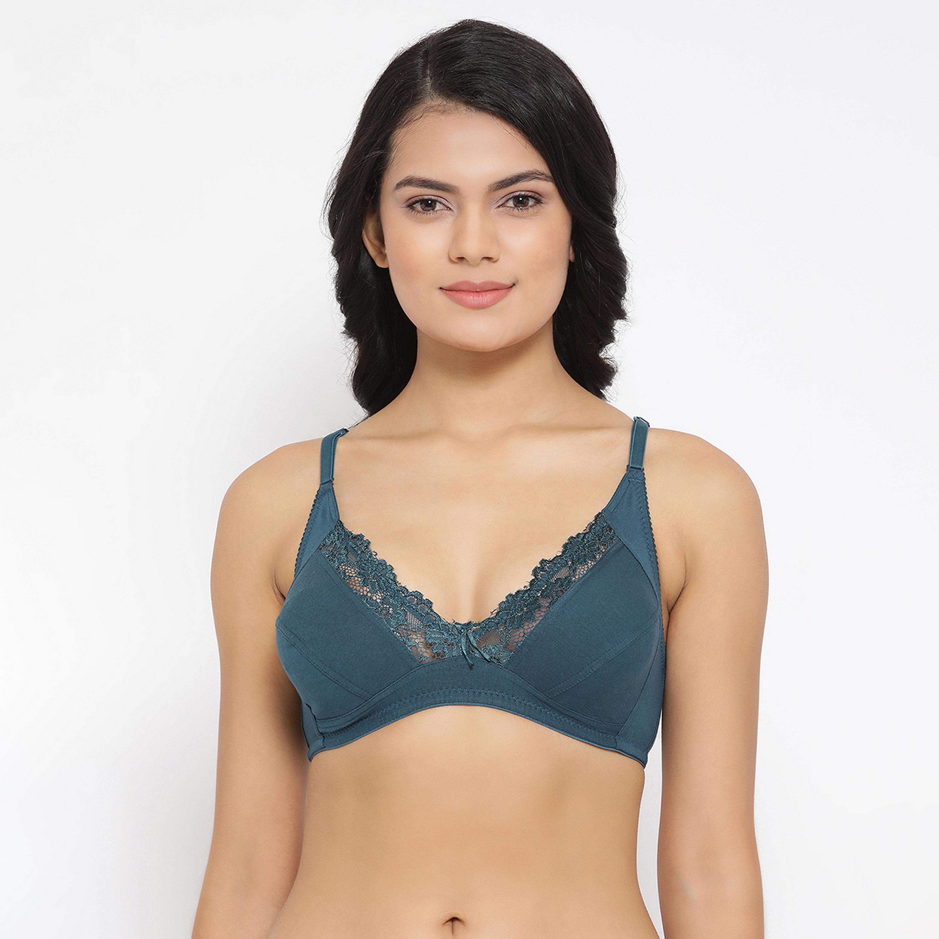 Clovia Non-Padded Non-Wired Full Coverage Women's Bra in Dark Green - Lace & Cotton-women-clothing-lingerie-bras-image-1