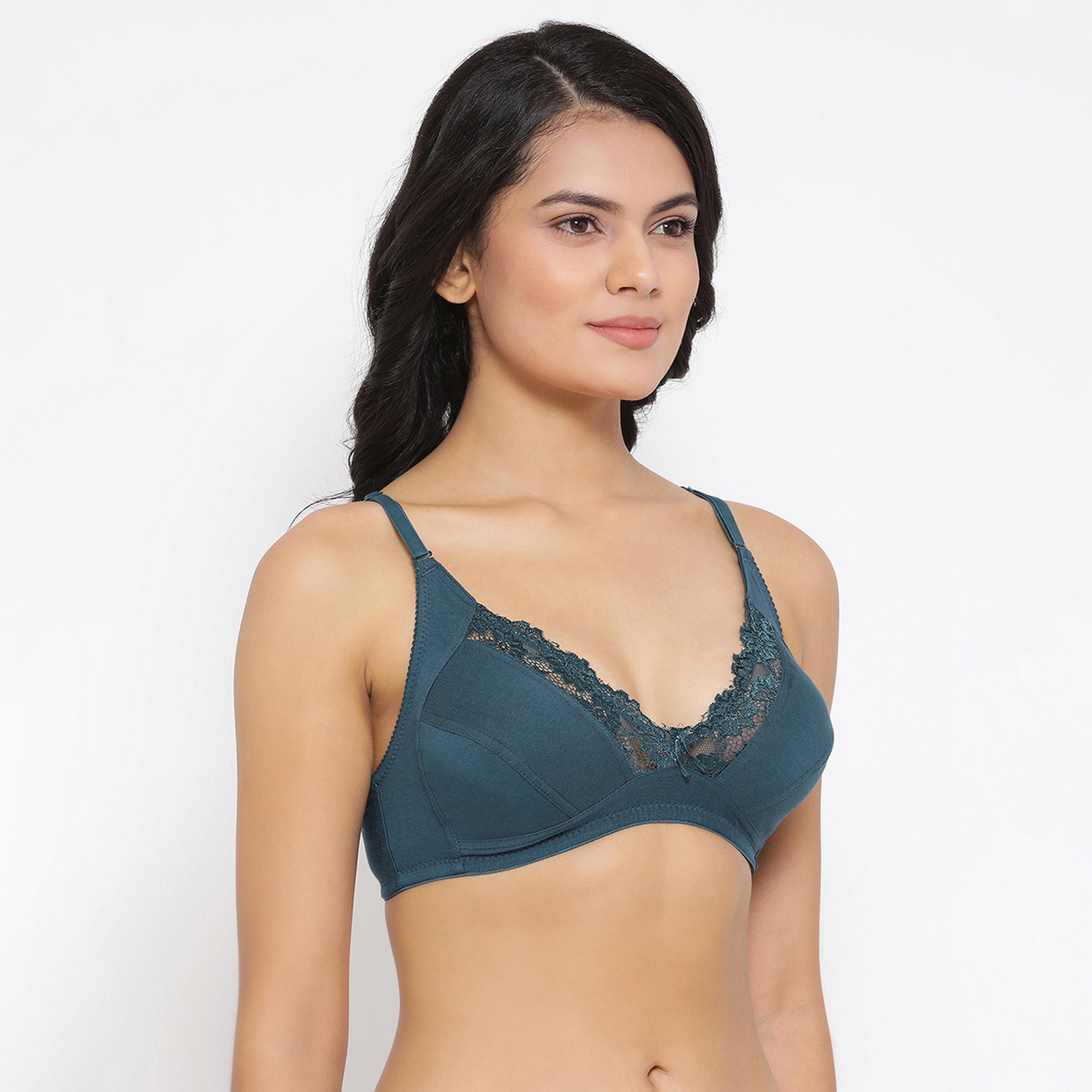 Clovia Non-Padded Non-Wired Full Coverage Women's Bra in Dark Green - Lace & Cotton-women-clothing-lingerie-bras-image-2