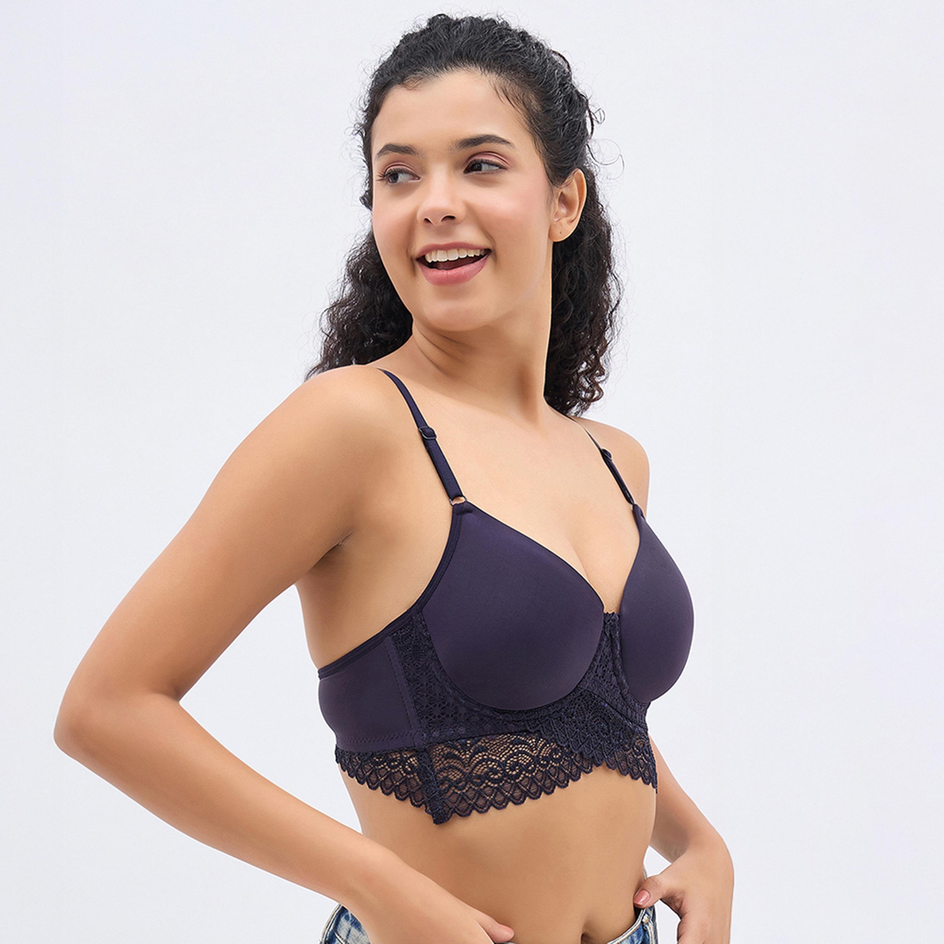 Clovia Padded Underwired Full Coverage Longline Women's Bralette in Navy-women-clothing-lingerie-bras-image-3