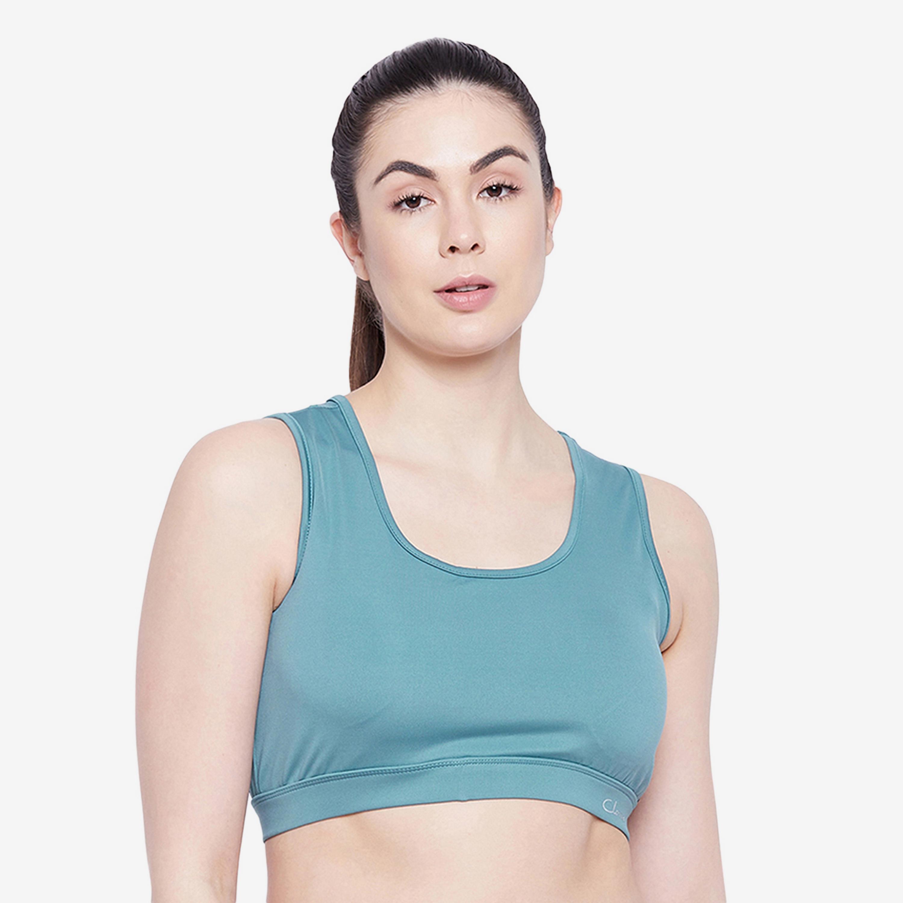 Clovia Medium Impact Padded Women's Sports Bra with Cutout Back in Powder Blue with Removable Pads-women-clothing-sportswearandactivewear-sportsbras-image-1