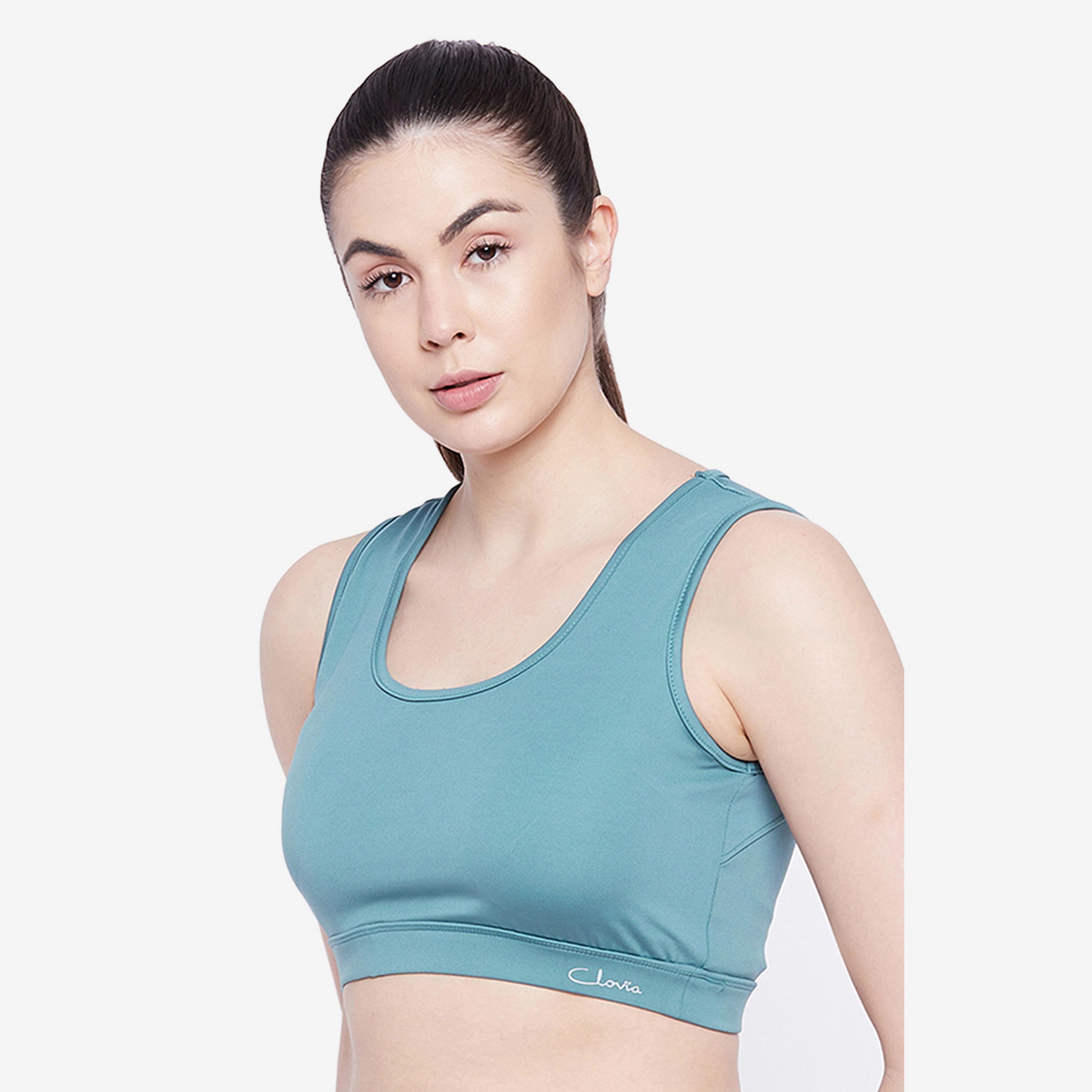 Clovia Medium Impact Padded Women's Sports Bra with Cutout Back in Powder Blue with Removable Pads-women-clothing-sportswearandactivewear-sportsbras-image-2