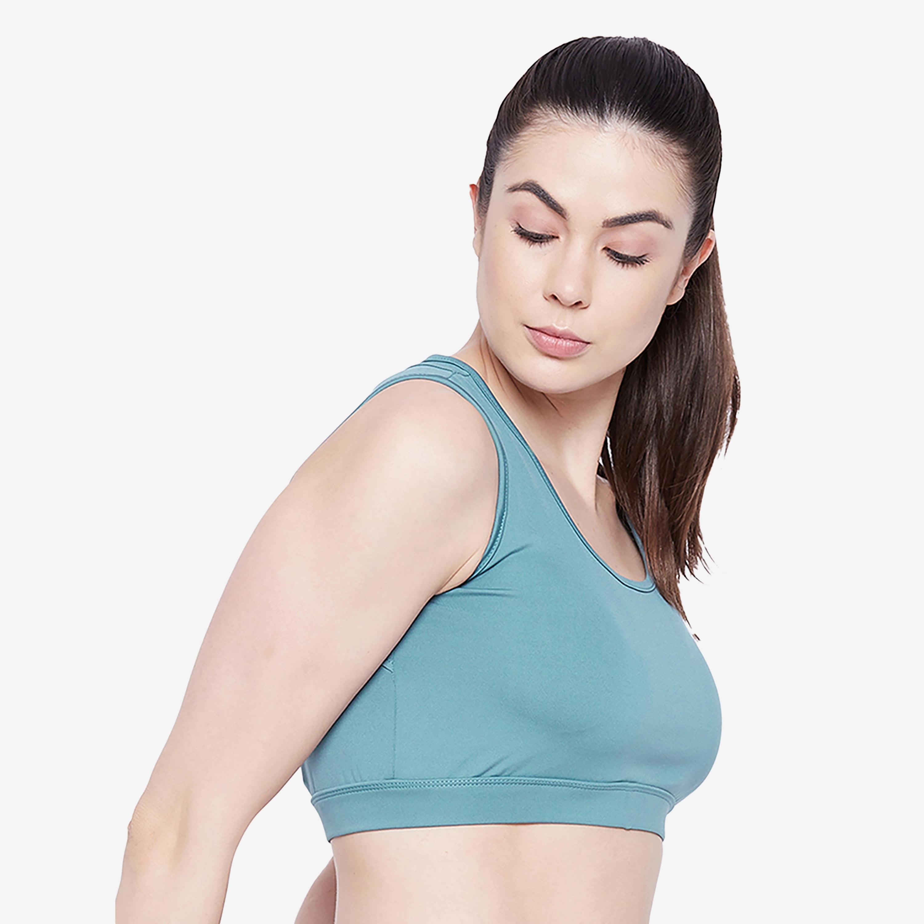 Clovia Medium Impact Padded Women's Sports Bra with Cutout Back in Powder Blue with Removable Pads-women-clothing-sportswearandactivewear-sportsbras-image-3