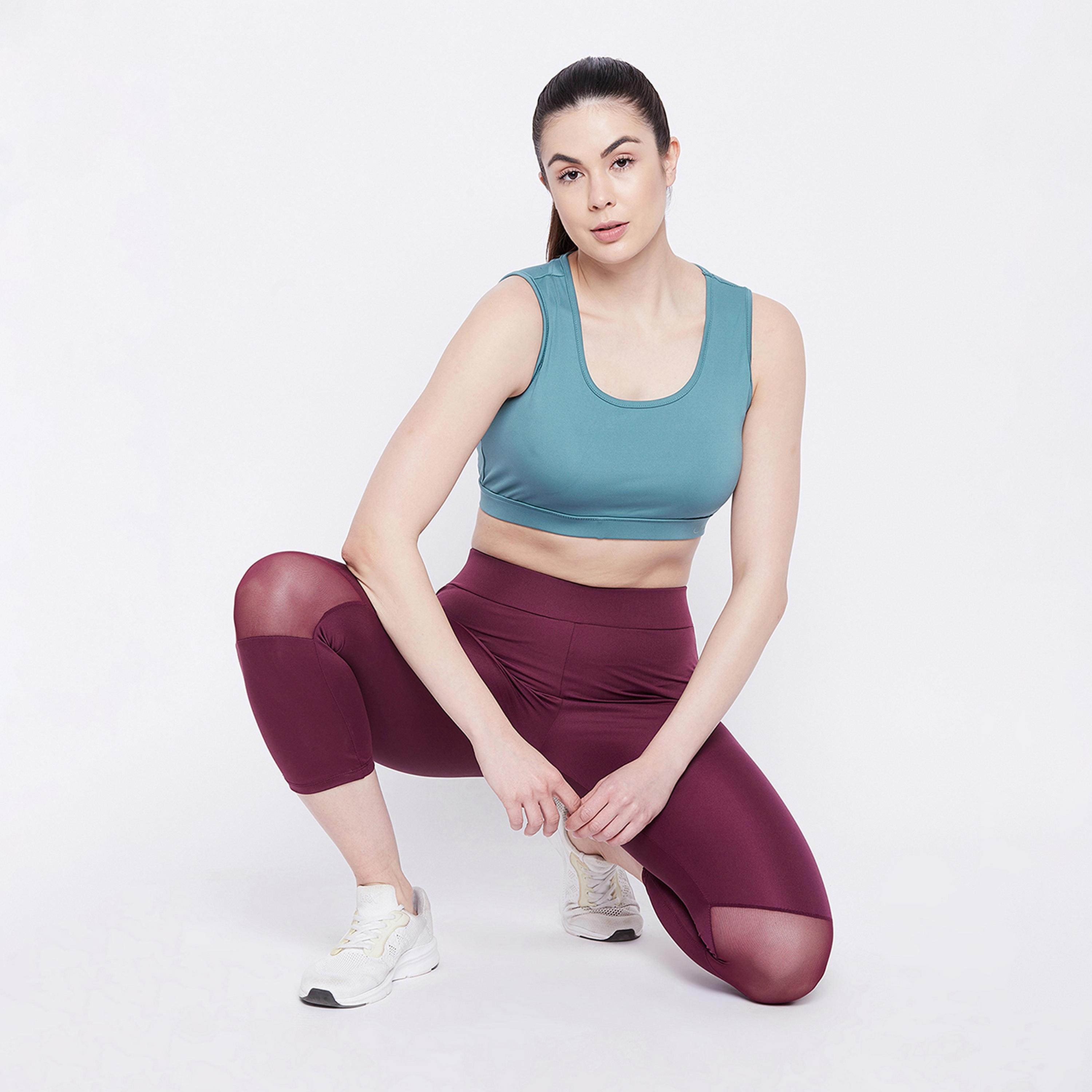 Clovia Medium Impact Padded Women's Sports Bra with Cutout Back in Powder Blue with Removable Pads-women-clothing-sportswearandactivewear-sportsbras-image-6