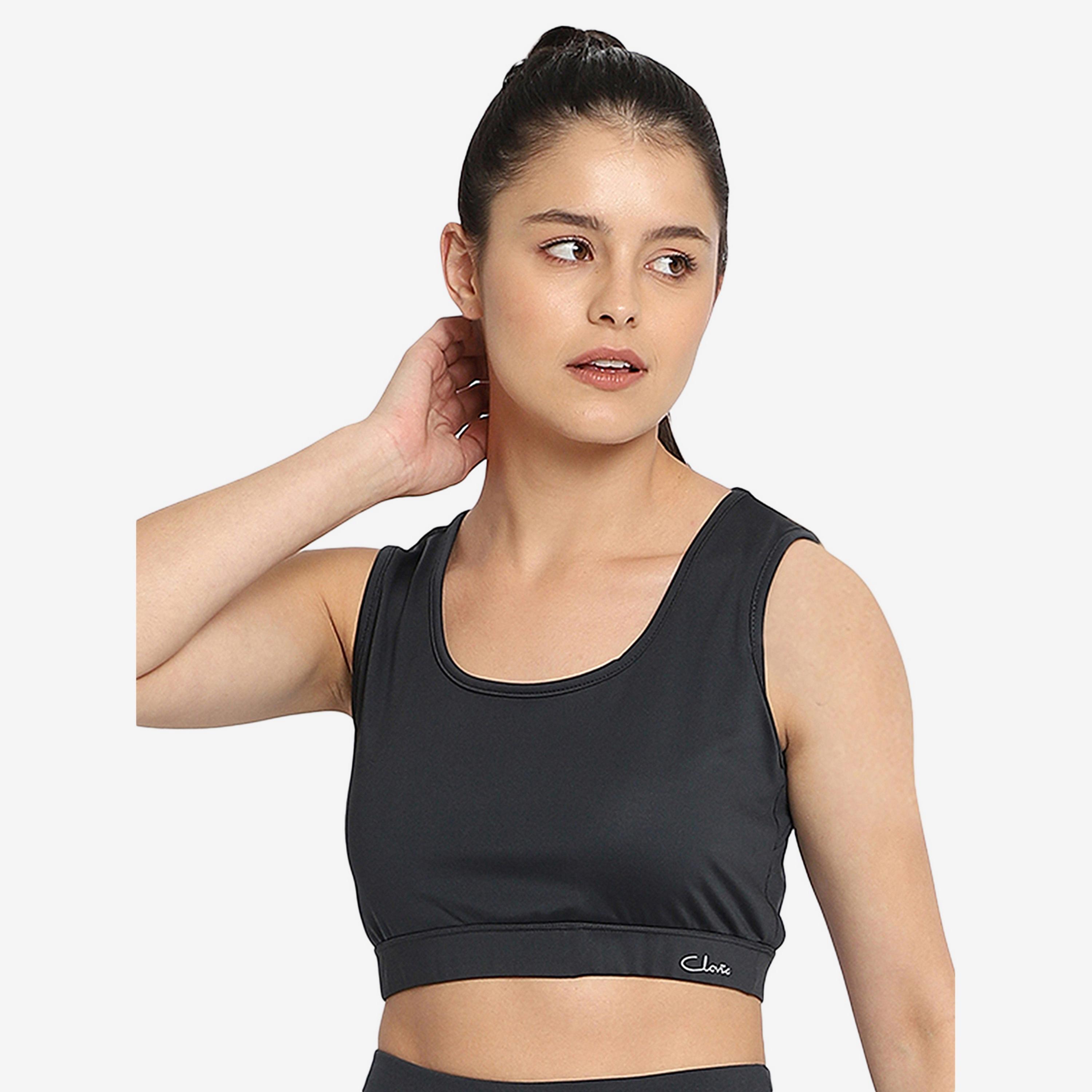 Clovia Medium Impact Padded Women's Sports Bra with Cutout Back in Dark Grey with Removable Pads-women-clothing-sportswearandactivewear-sportsbras-image-1