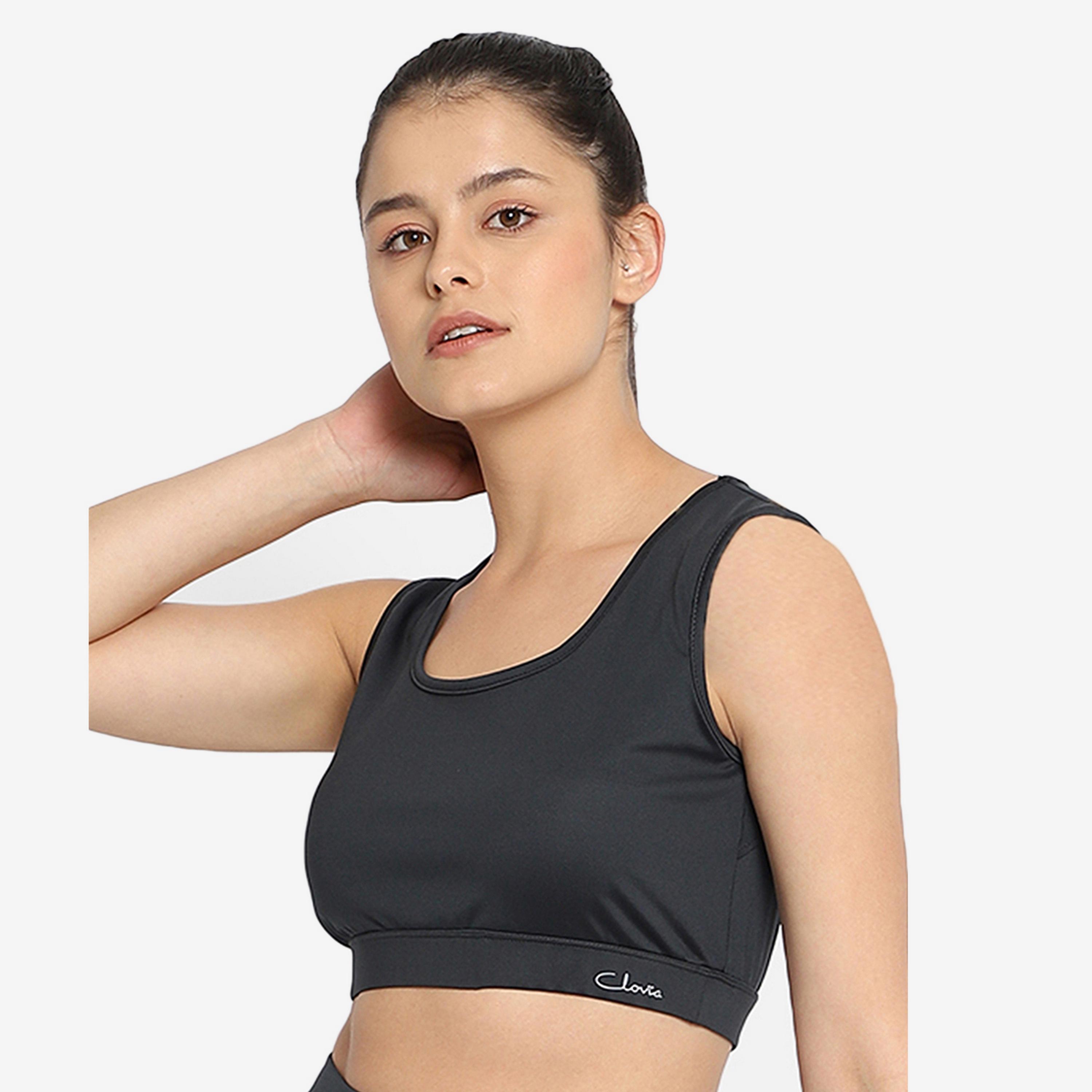 Clovia Medium Impact Padded Women's Sports Bra with Cutout Back in Dark Grey with Removable Pads-women-clothing-sportswearandactivewear-sportsbras-image-2
