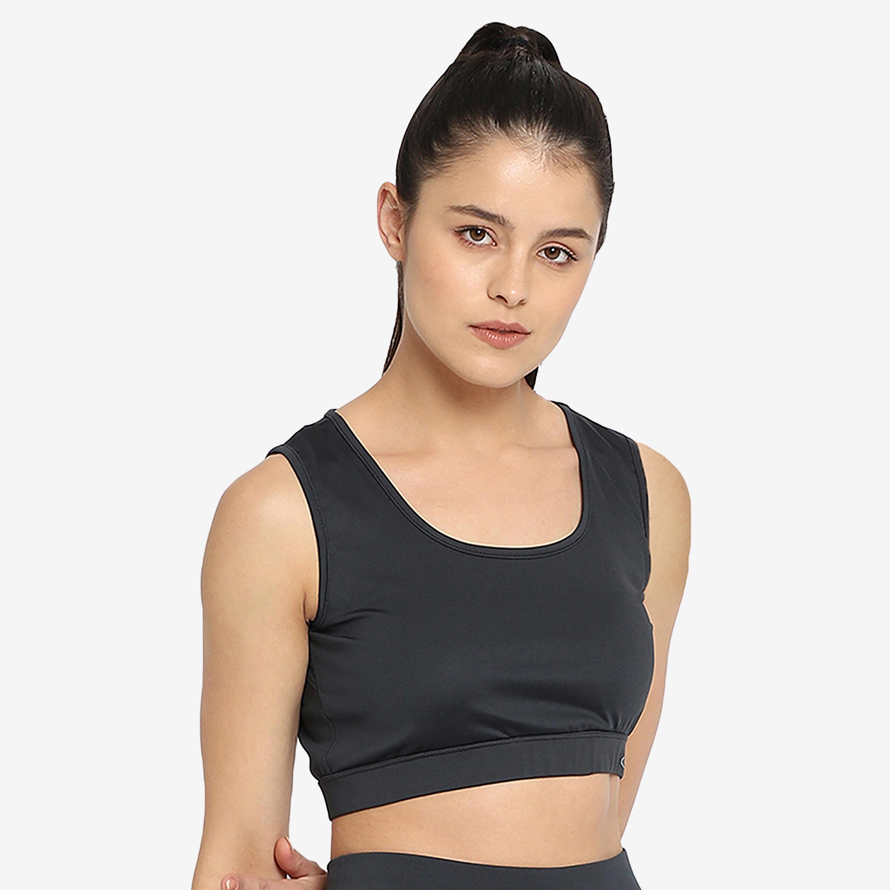Clovia Medium Impact Padded Women's Sports Bra with Cutout Back in Dark Grey with Removable Pads-women-clothing-sportswearandactivewear-sportsbras-image-3