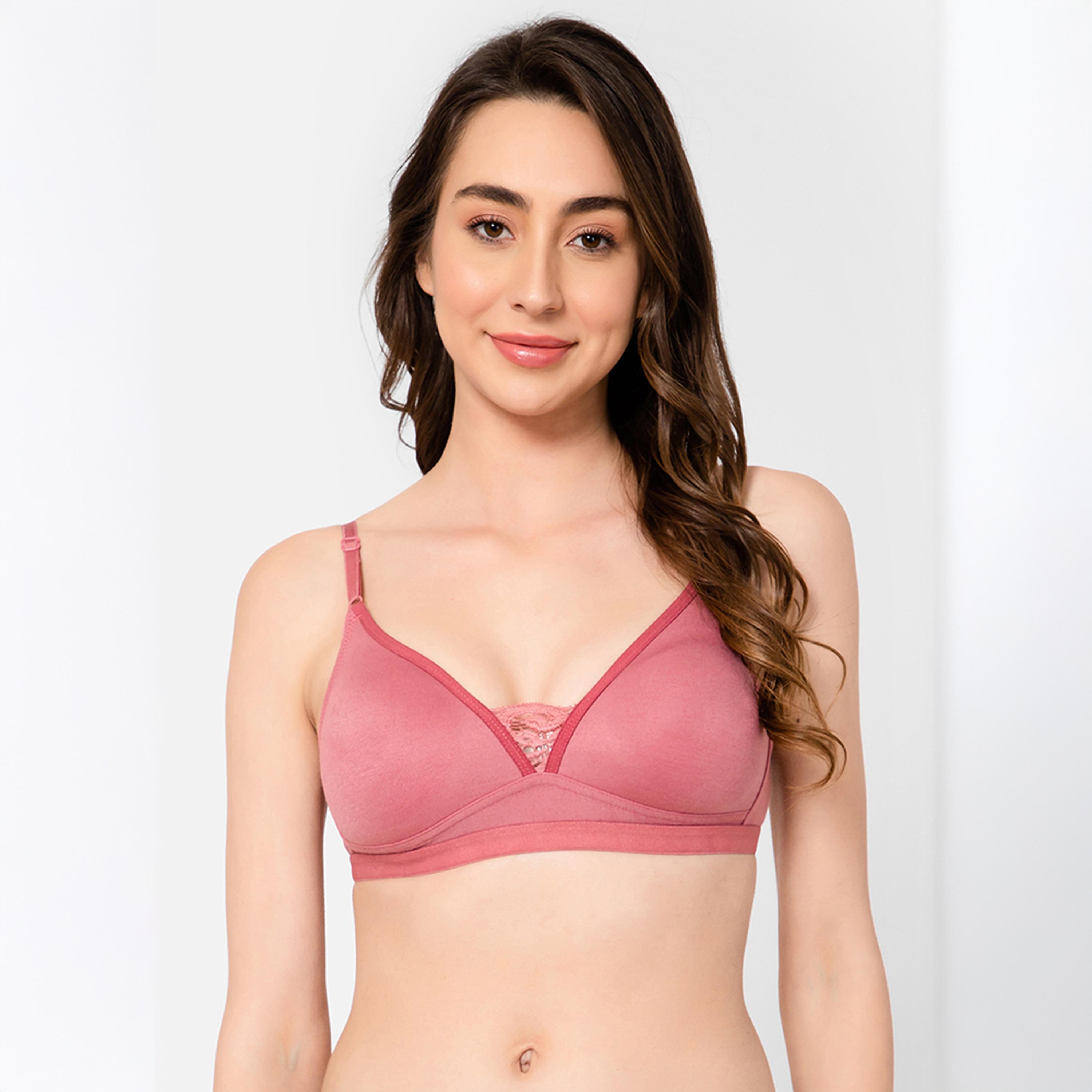 حمالة صدر تي شيرت غير مبطنة، بدون سلك، بتغطية كاملة - قطن وردي سلموني من كلوفيا-women-clothing-lingerie-bras-image-1