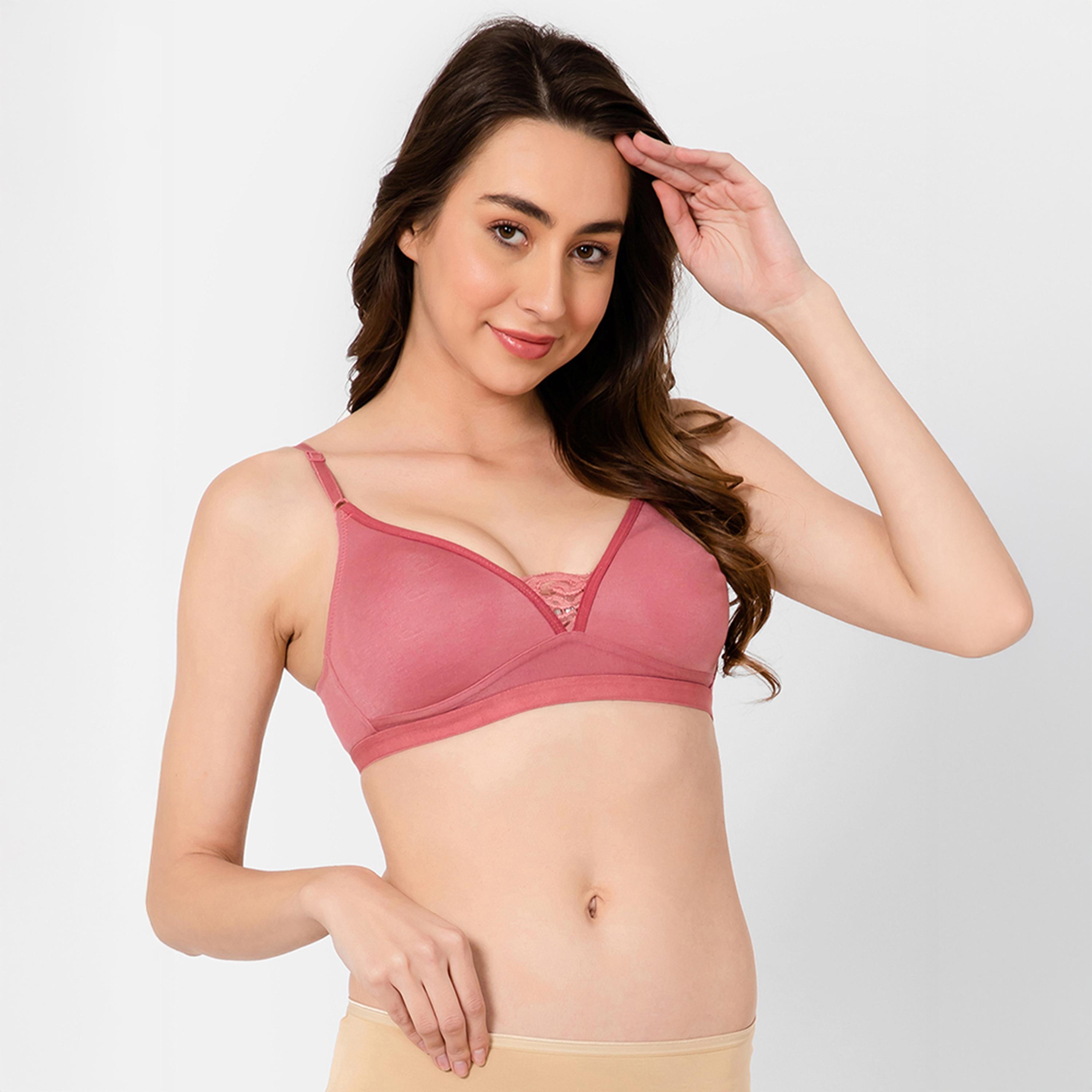 حمالة صدر تي شيرت غير مبطنة، بدون سلك، بتغطية كاملة - قطن وردي سلموني من كلوفيا-women-clothing-lingerie-bras-image-3