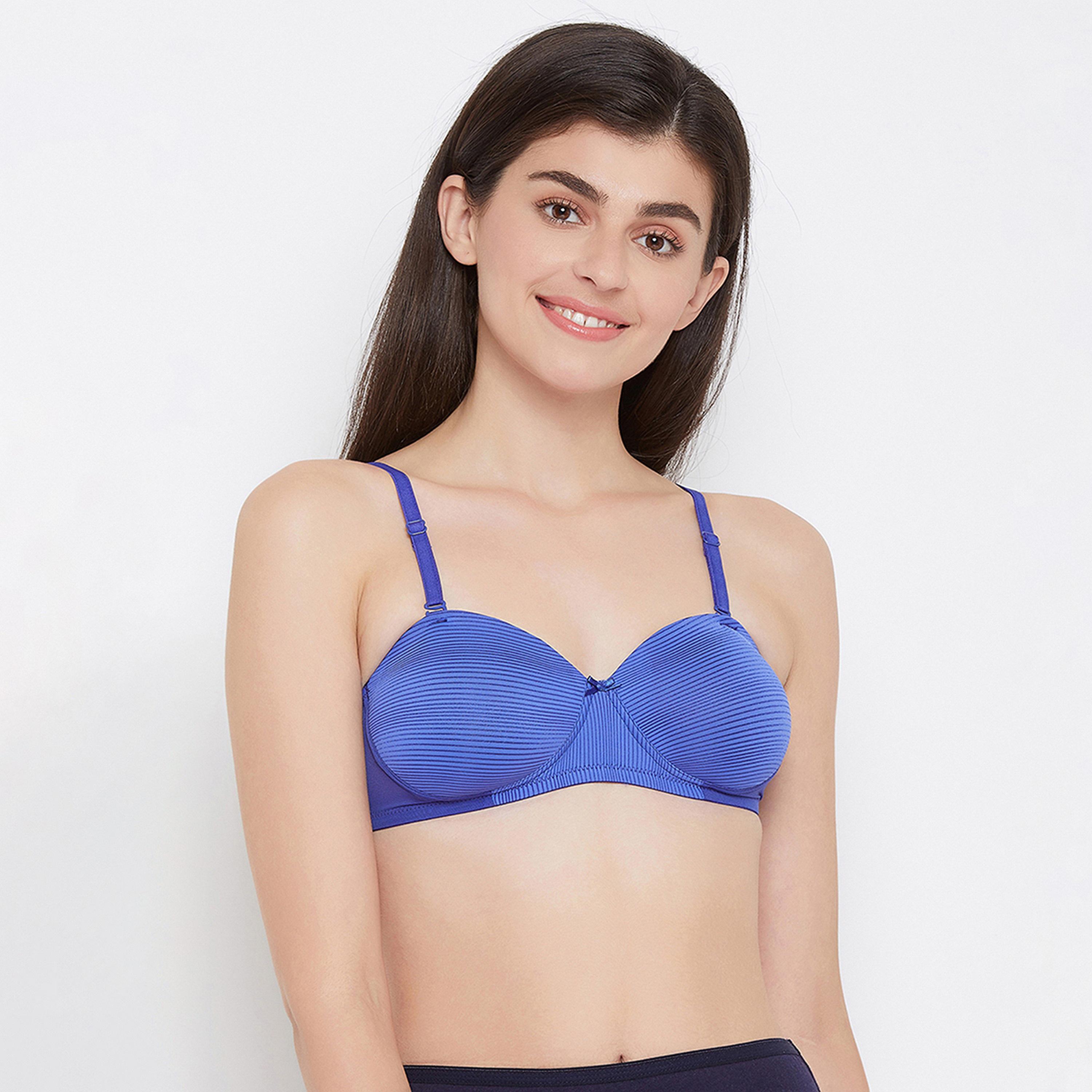 Clovia Padded Non-Wired Demi Cup Striped Women's Multiway Balconette Bra in Royal Blue-women-clothing-lingerie-bras-image-1
