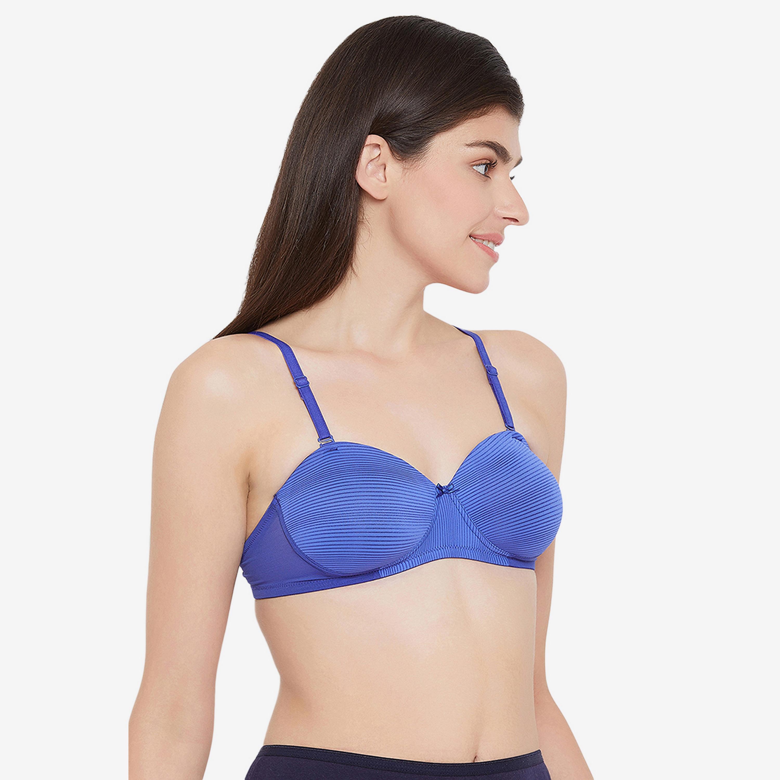 Clovia Padded Non-Wired Demi Cup Striped Women's Multiway Balconette Bra in Royal Blue-women-clothing-lingerie-bras-image-3