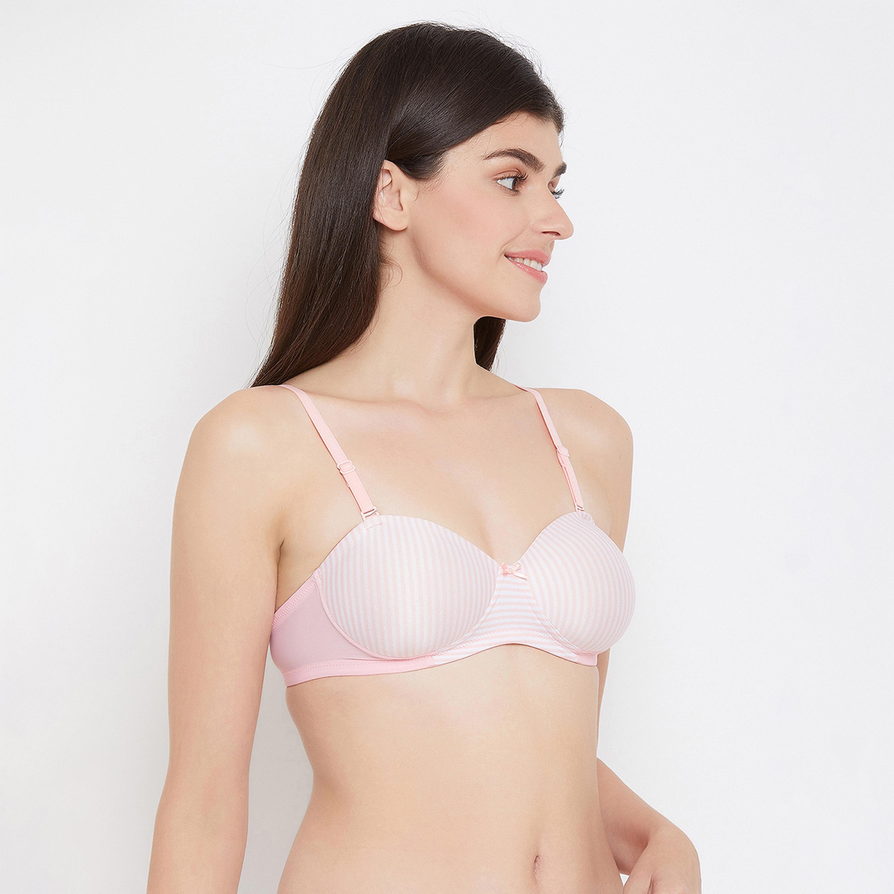 Clovia Padded Non-Wired Demi Cup Striped Women's Multiway Balconette Bra in Baby Pink-women-clothing-lingerie-bras-image-3