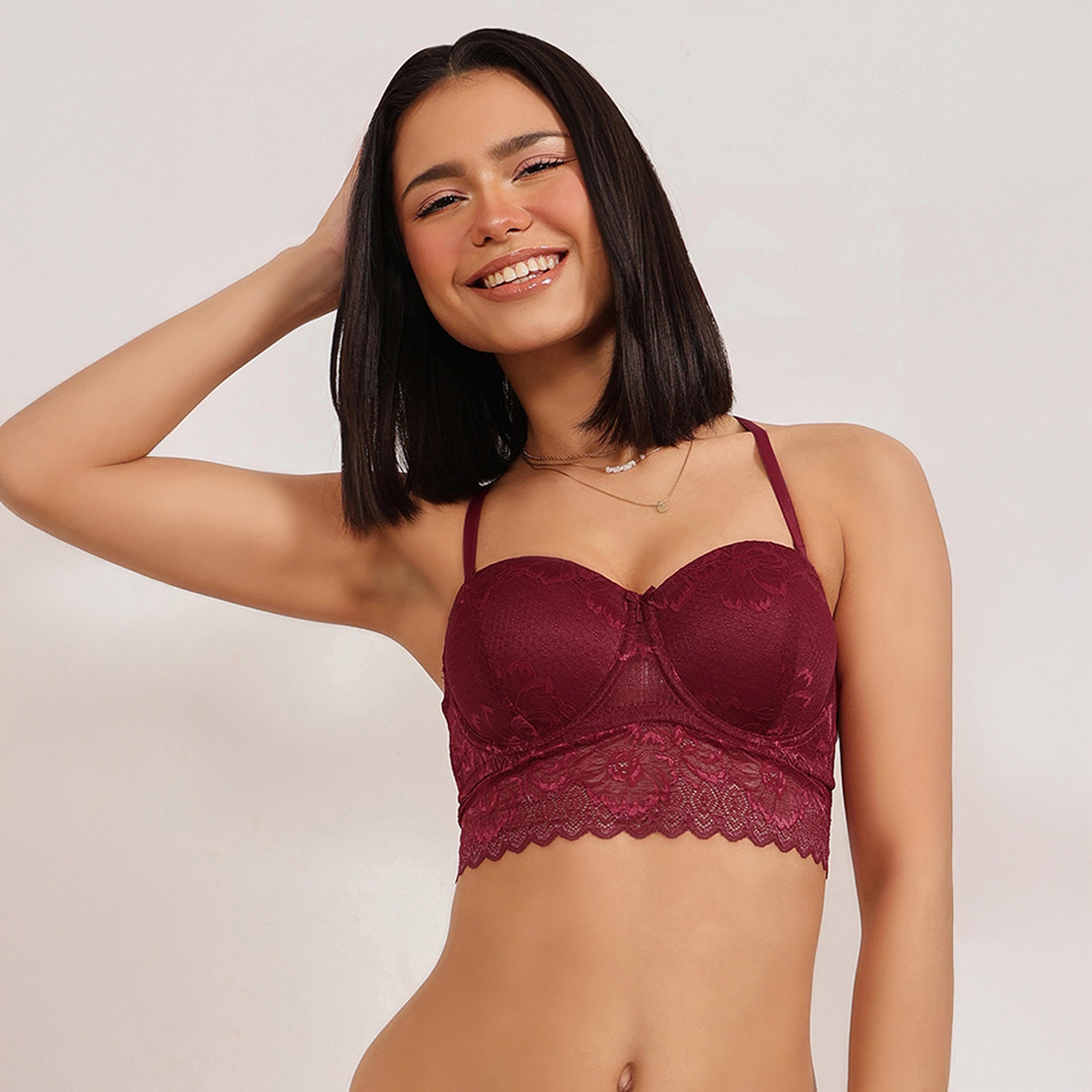 حمالة صدر طويلة مبطنة بسلك، متعددة الارتداء - ماروني دانتيل من كلوفيا-women-clothing-lingerie-bras-image-1