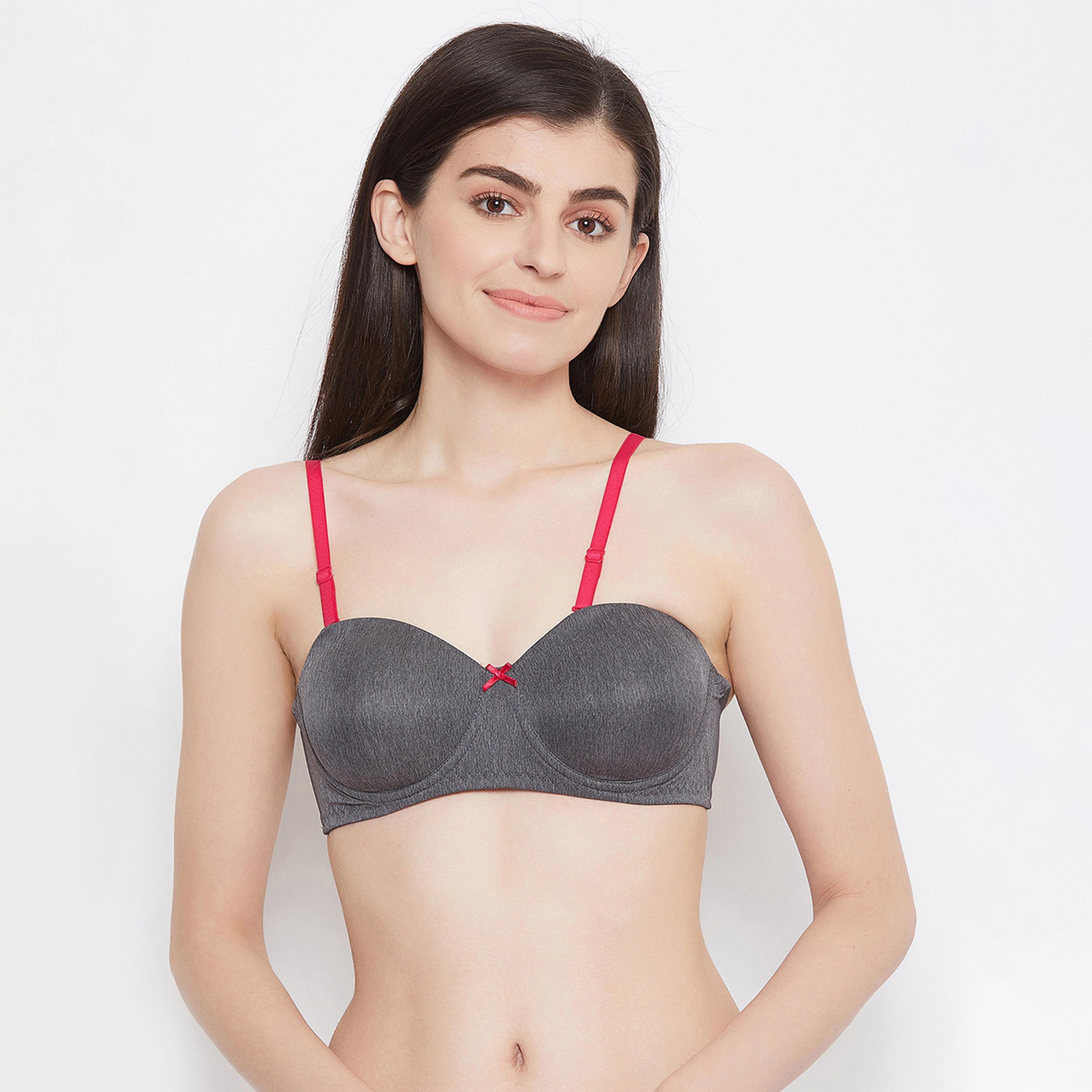 Clovia Padded Underwired Full Cup Women's Multiway Strapless Bra in Dark Grey with Balconette Style-women-clothing-lingerie-bras-image-1