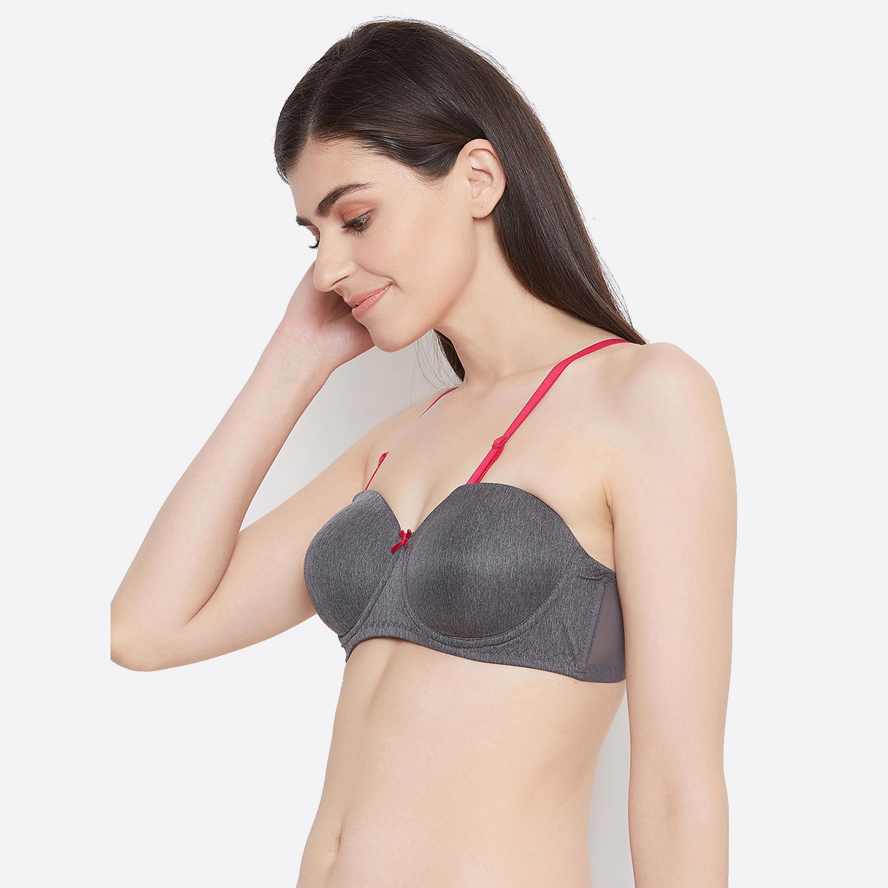 Clovia Padded Underwired Full Cup Women's Multiway Strapless Bra in Dark Grey with Balconette Style-women-clothing-lingerie-bras-image-2