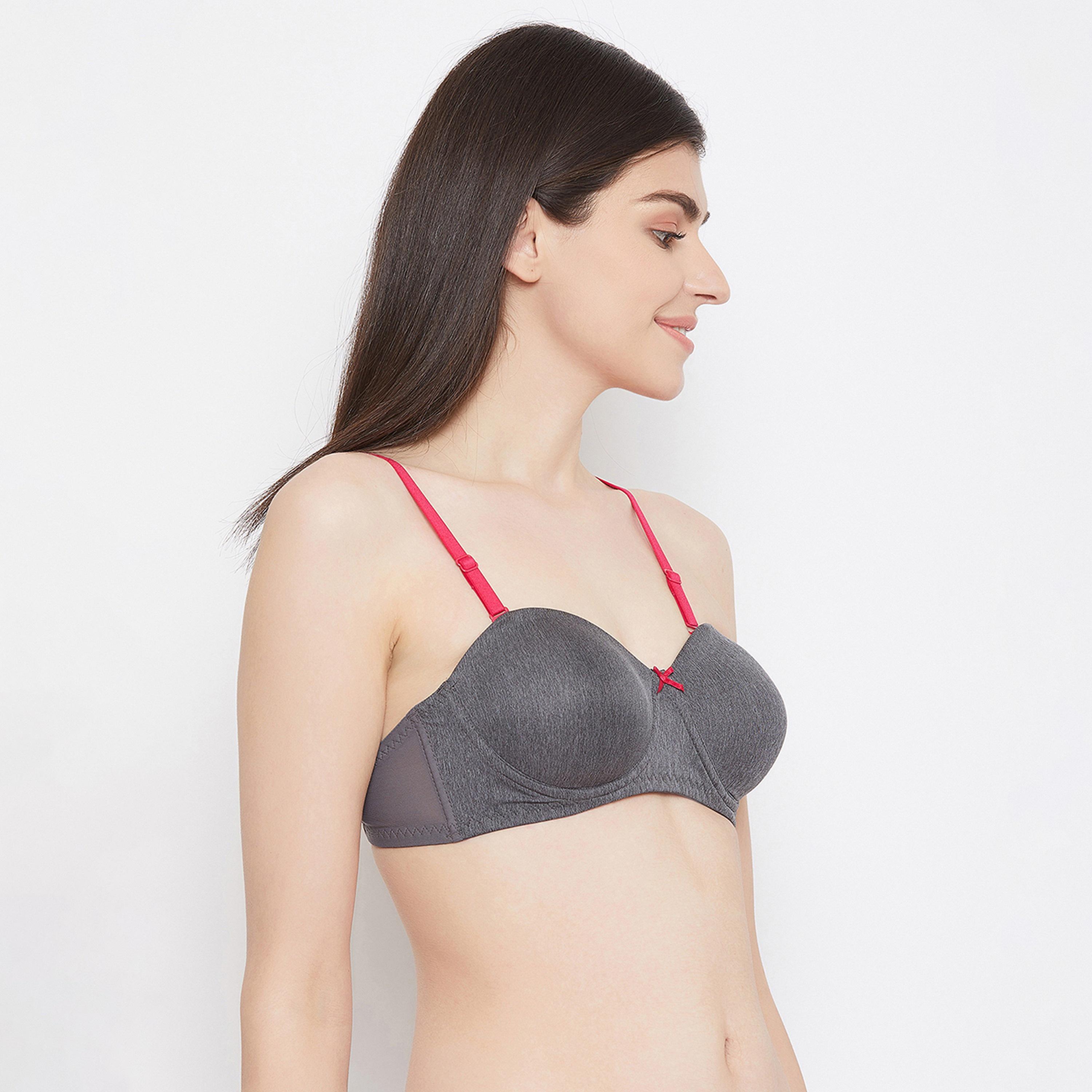 Clovia Padded Underwired Full Cup Women's Multiway Strapless Bra in Dark Grey with Balconette Style-women-clothing-lingerie-bras-image-3