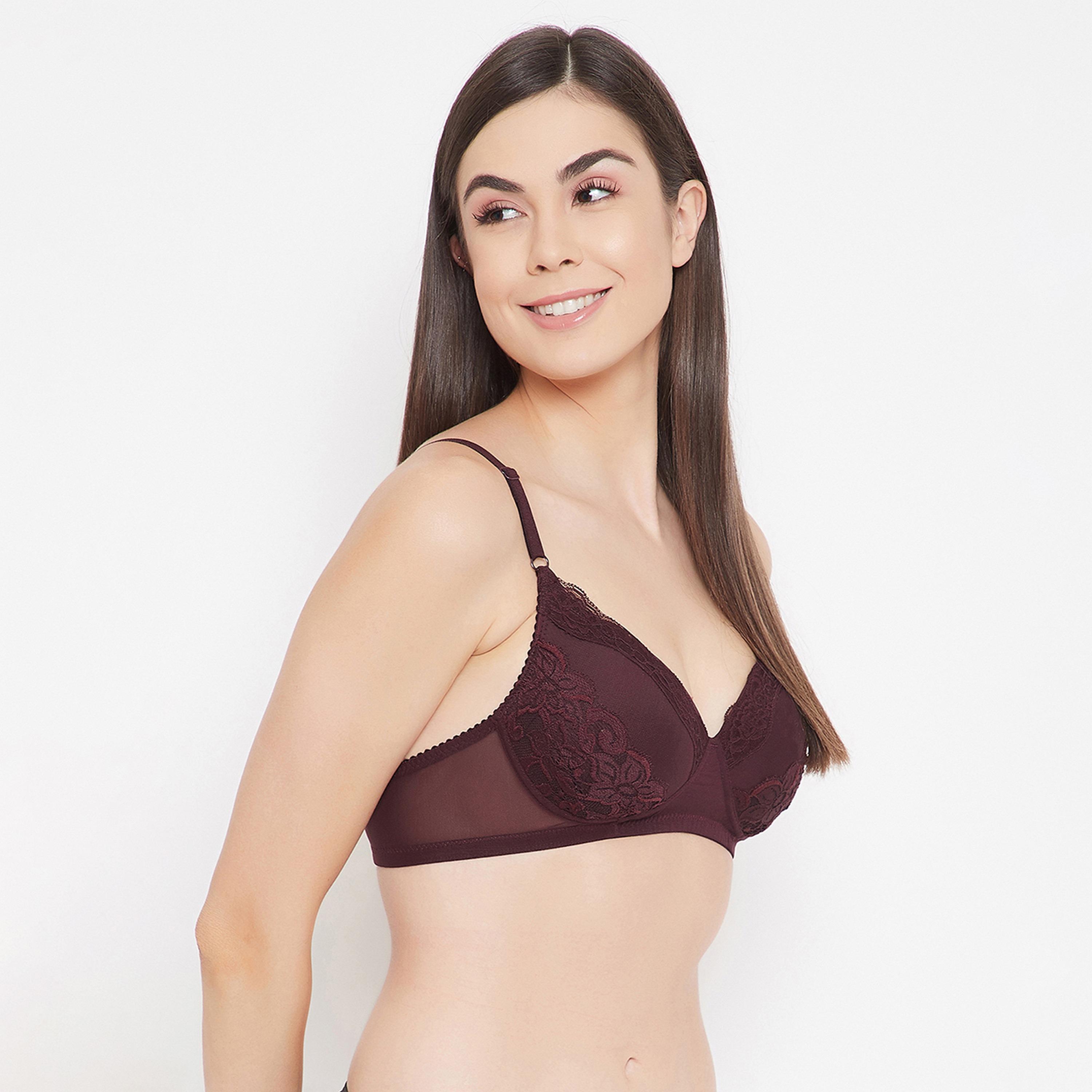 Clovia Level 1 Push-up Non-Wired Demi Cup Women's Bra in Mauve - Lace-women-clothing-lingerie-bras-image-3