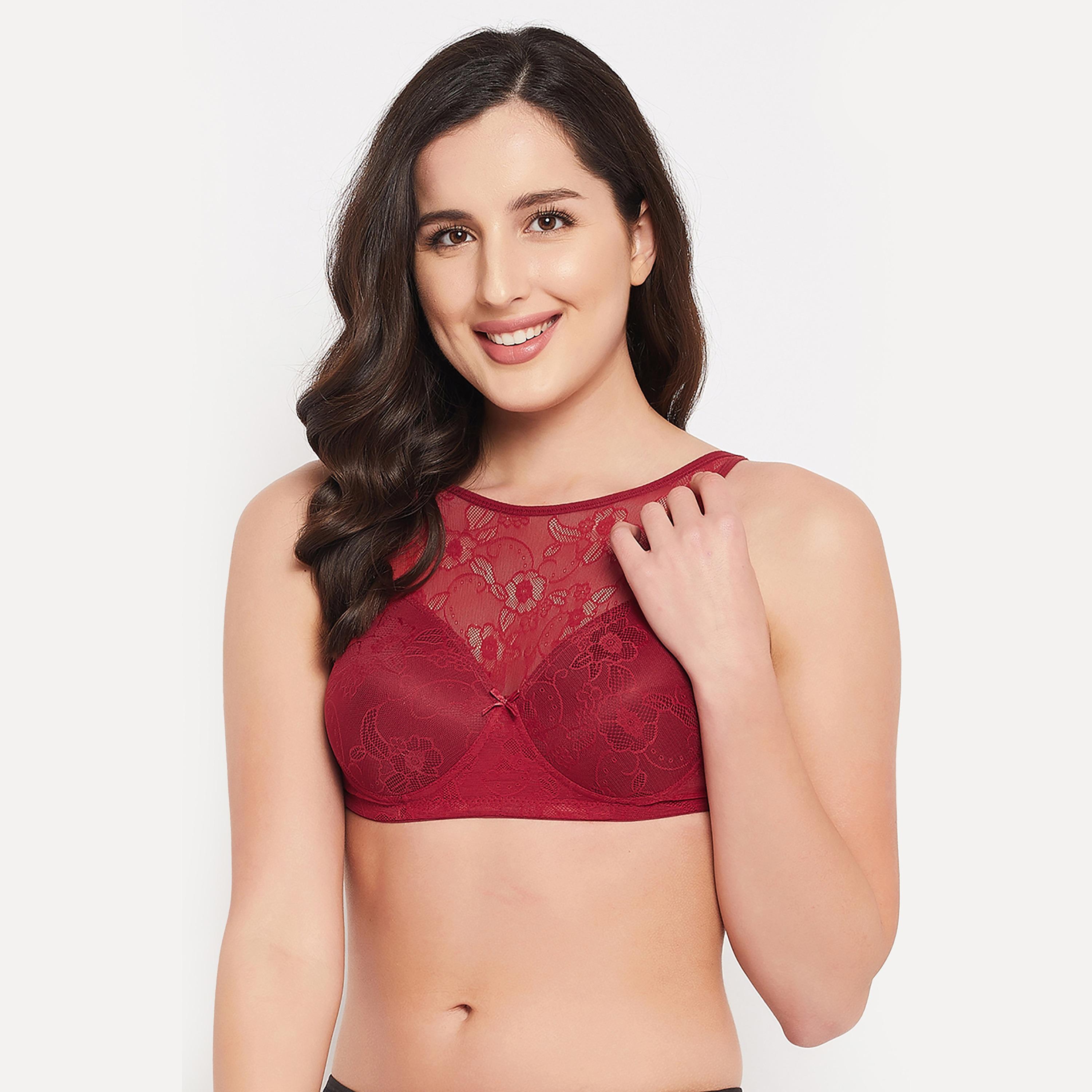 حمالة صدر نسائية مبطنة غير سلكية بكوب كامل باللون المارون - دانتيل من كلوفيا-women-clothing-lingerie-bras-image-1