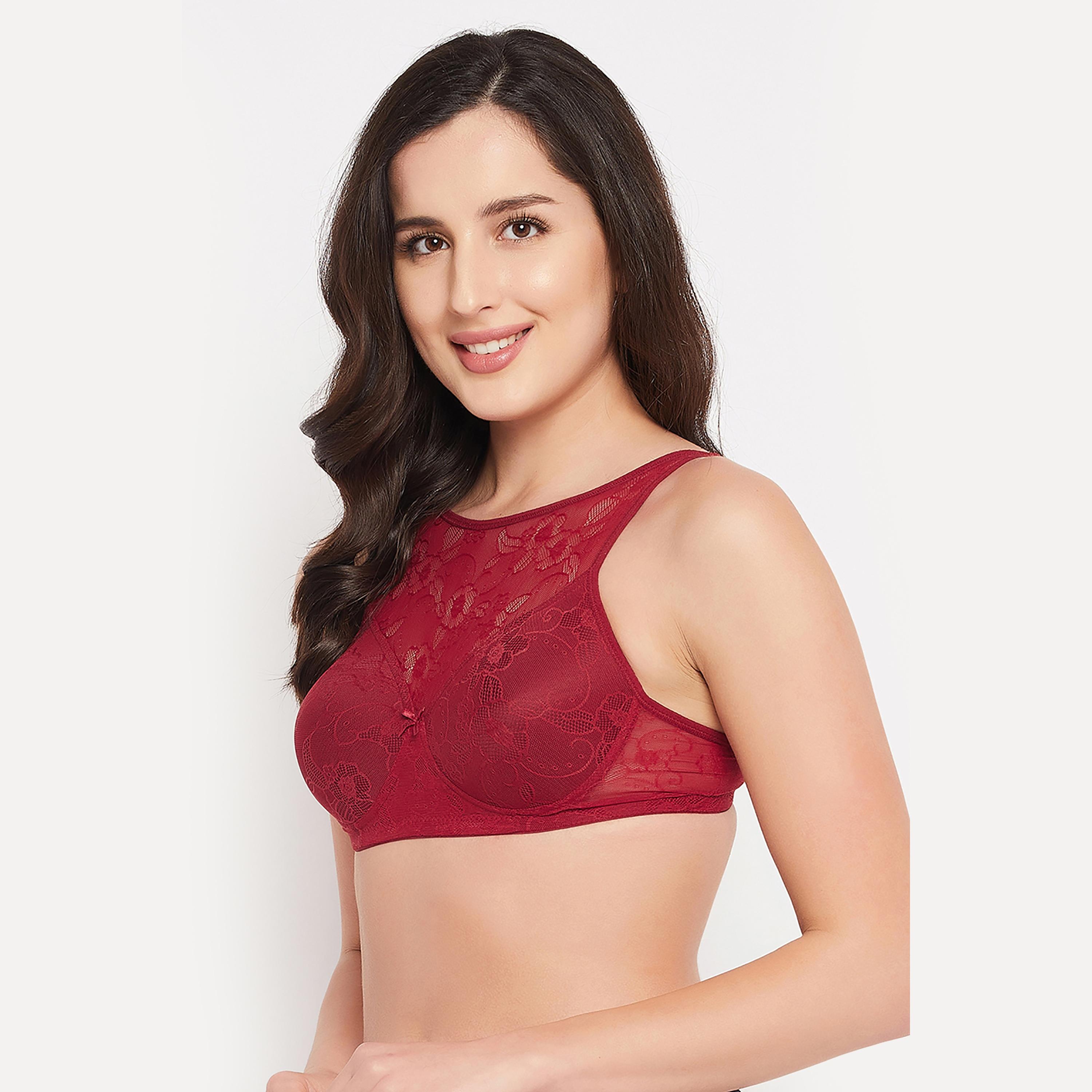حمالة صدر نسائية مبطنة غير سلكية بكوب كامل باللون المارون - دانتيل من كلوفيا-women-clothing-lingerie-bras-image-2
