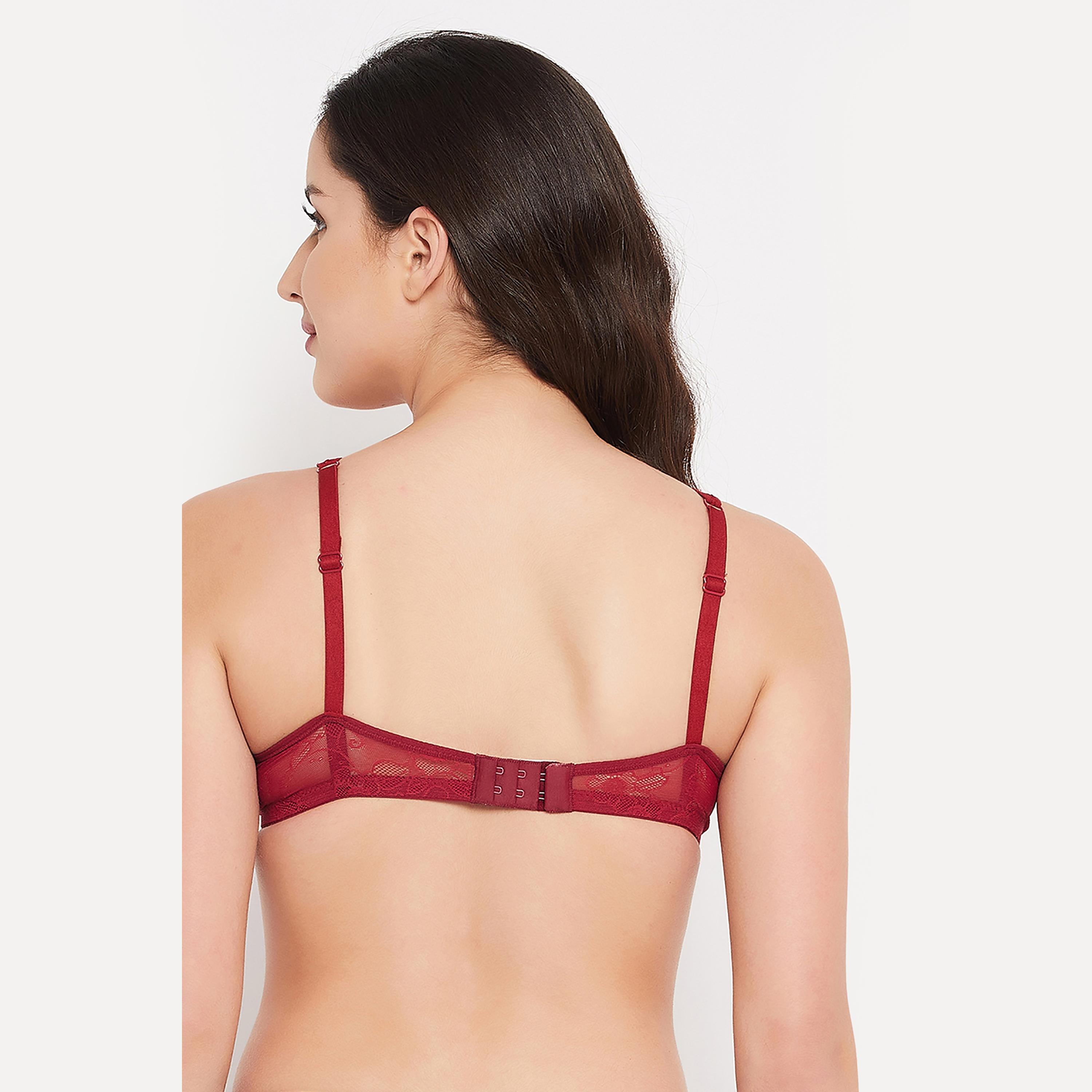 حمالة صدر نسائية مبطنة غير سلكية بكوب كامل باللون المارون - دانتيل من كلوفيا-women-clothing-lingerie-bras-image-4