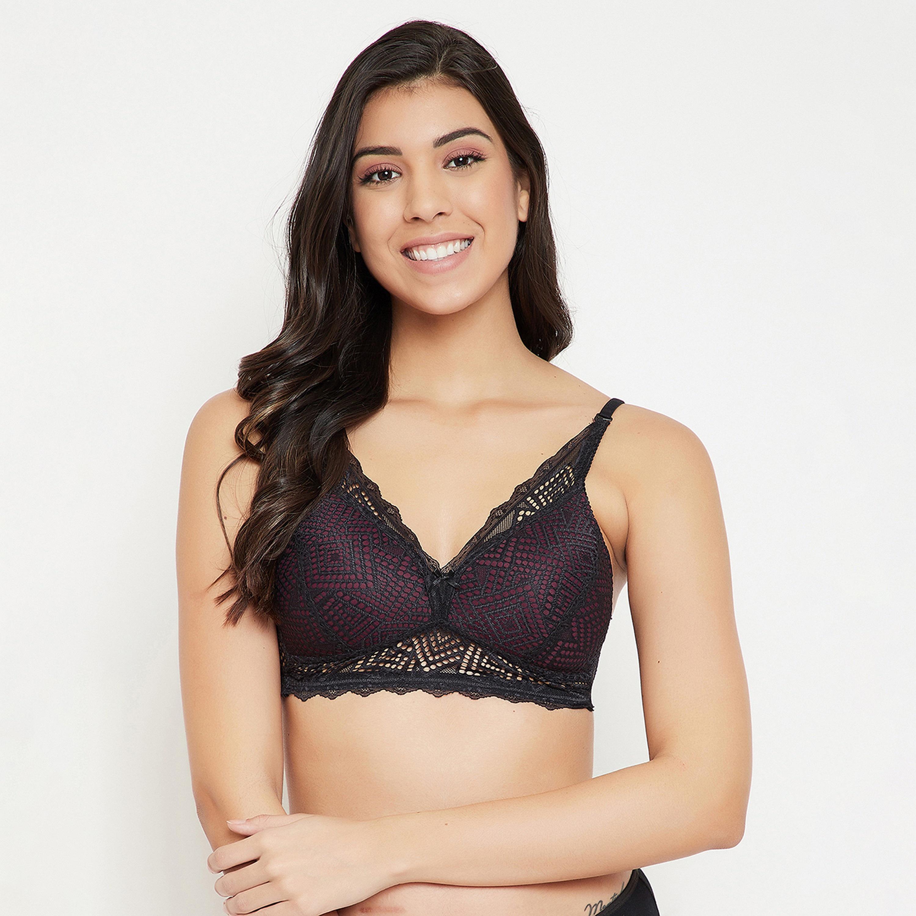 Clovia Padded Non-Wired Demi Cup Women's Multiway Plunge Bralette in Black - Lace-women-clothing-lingerie-bras-image-1