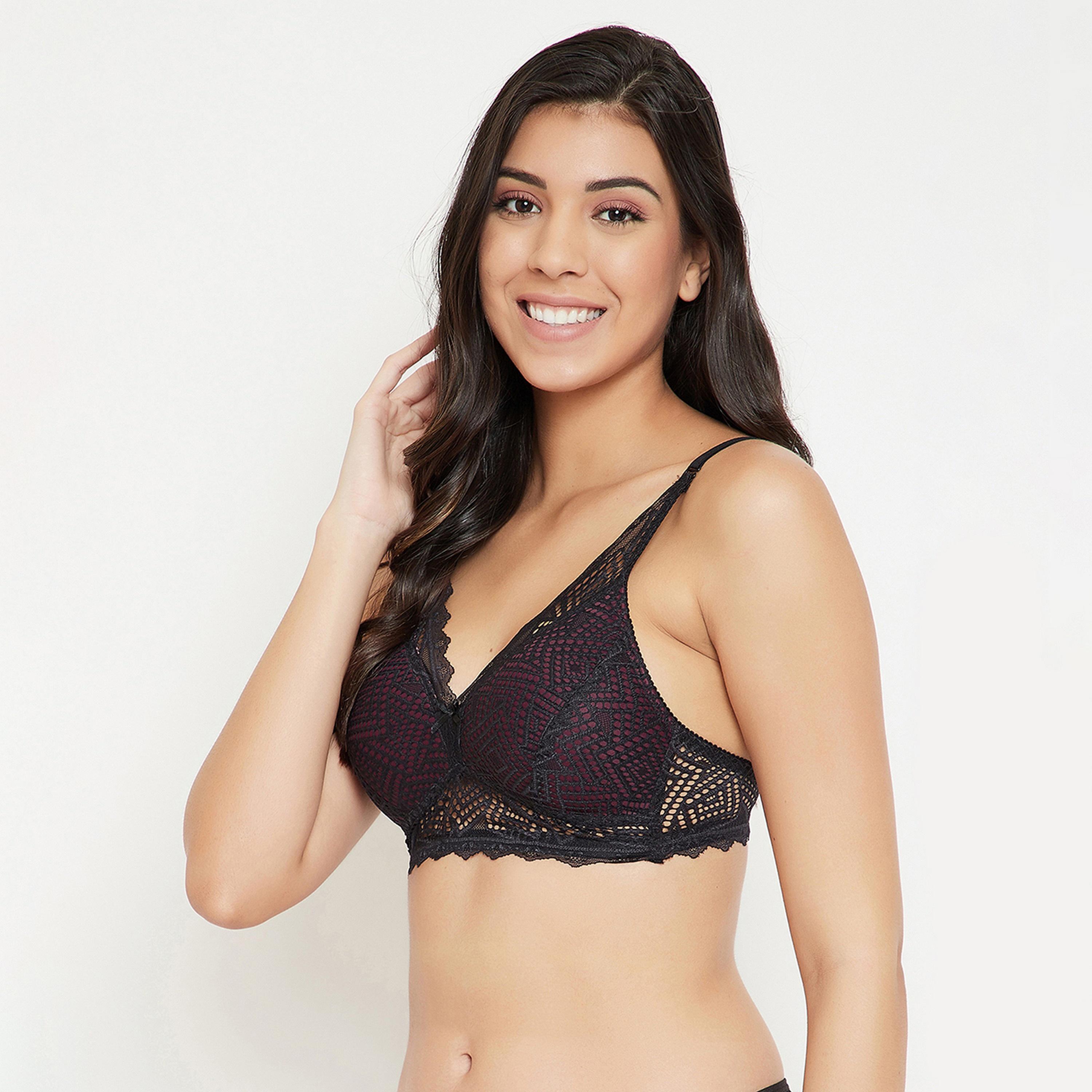 Clovia Padded Non-Wired Demi Cup Women's Multiway Plunge Bralette in Black - Lace-women-clothing-lingerie-bras-image-2