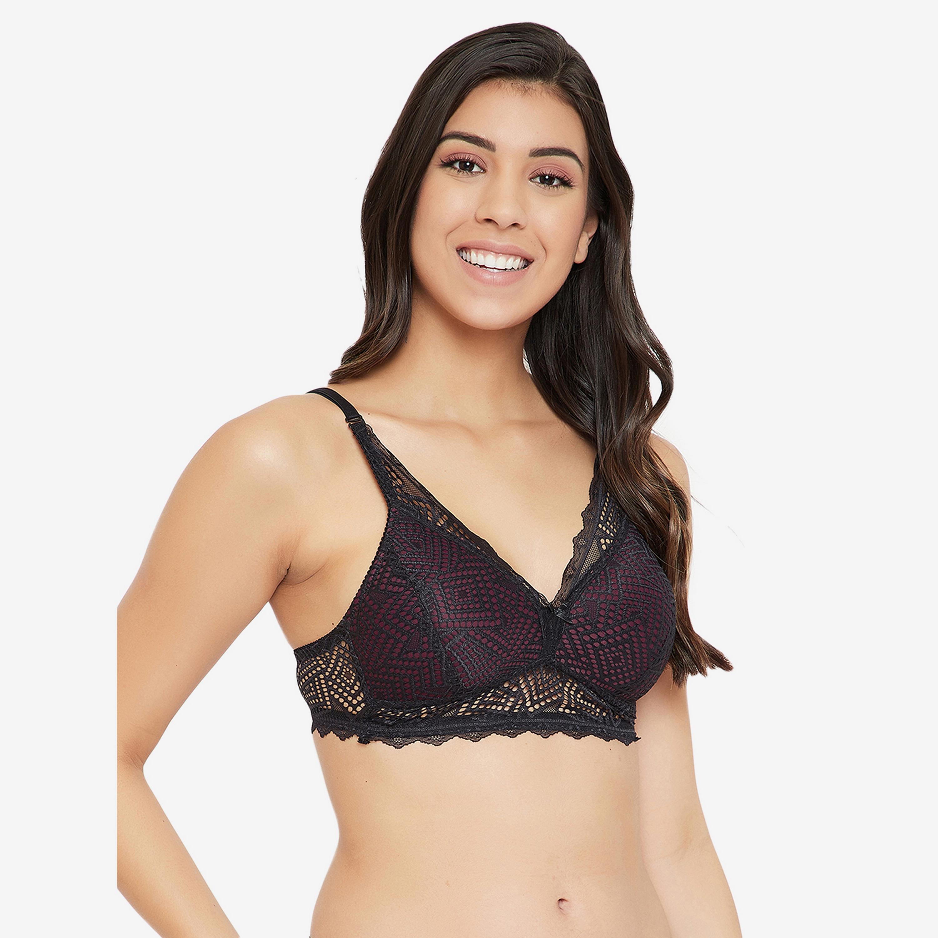 Clovia Padded Non-Wired Demi Cup Women's Multiway Plunge Bralette in Black - Lace-women-clothing-lingerie-bras-image-3
