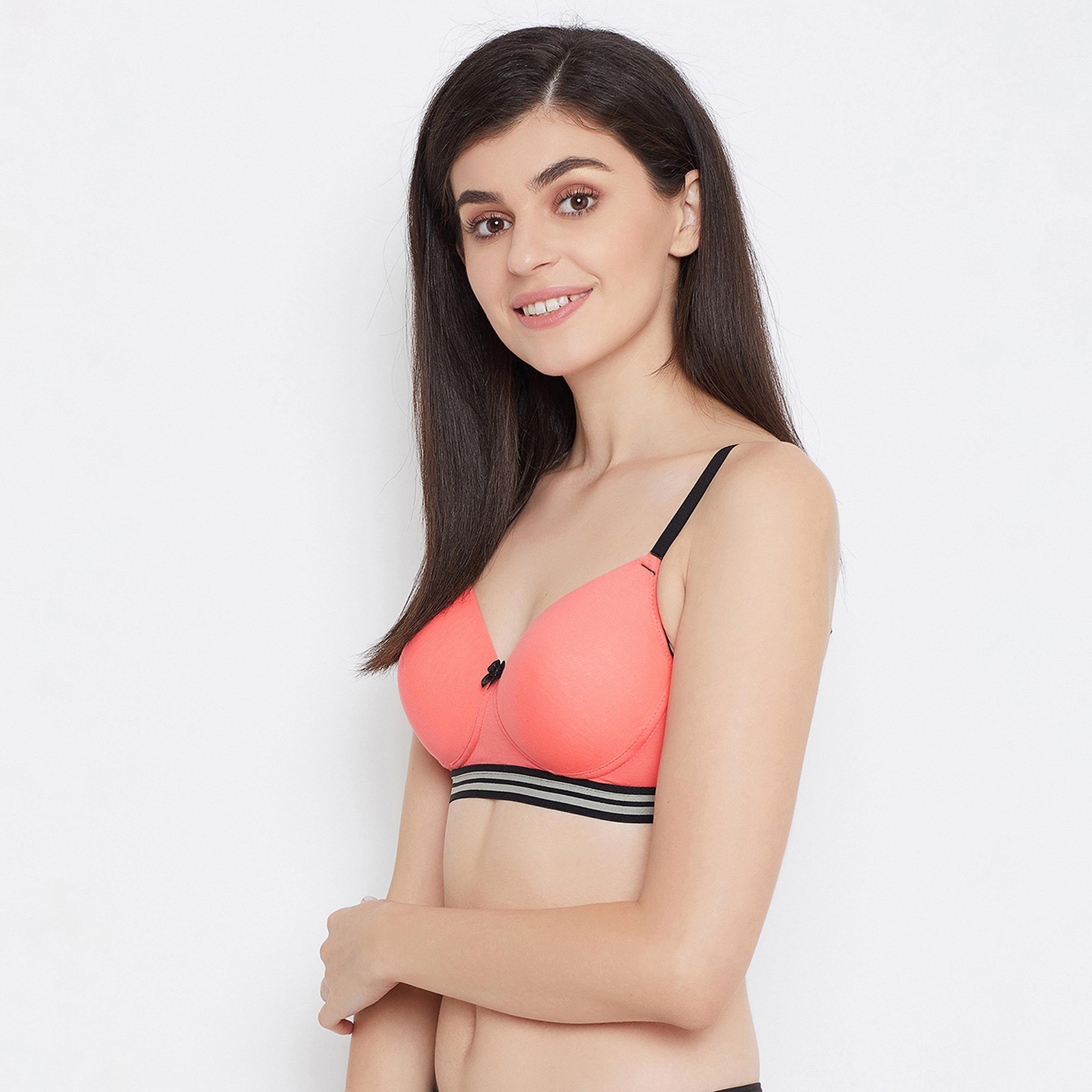 Clovia Padded Non-Wired Full Cup Women's T-Shirt Bra in Peach Pink - Cotton-women-clothing-lingerie-bras-image-2