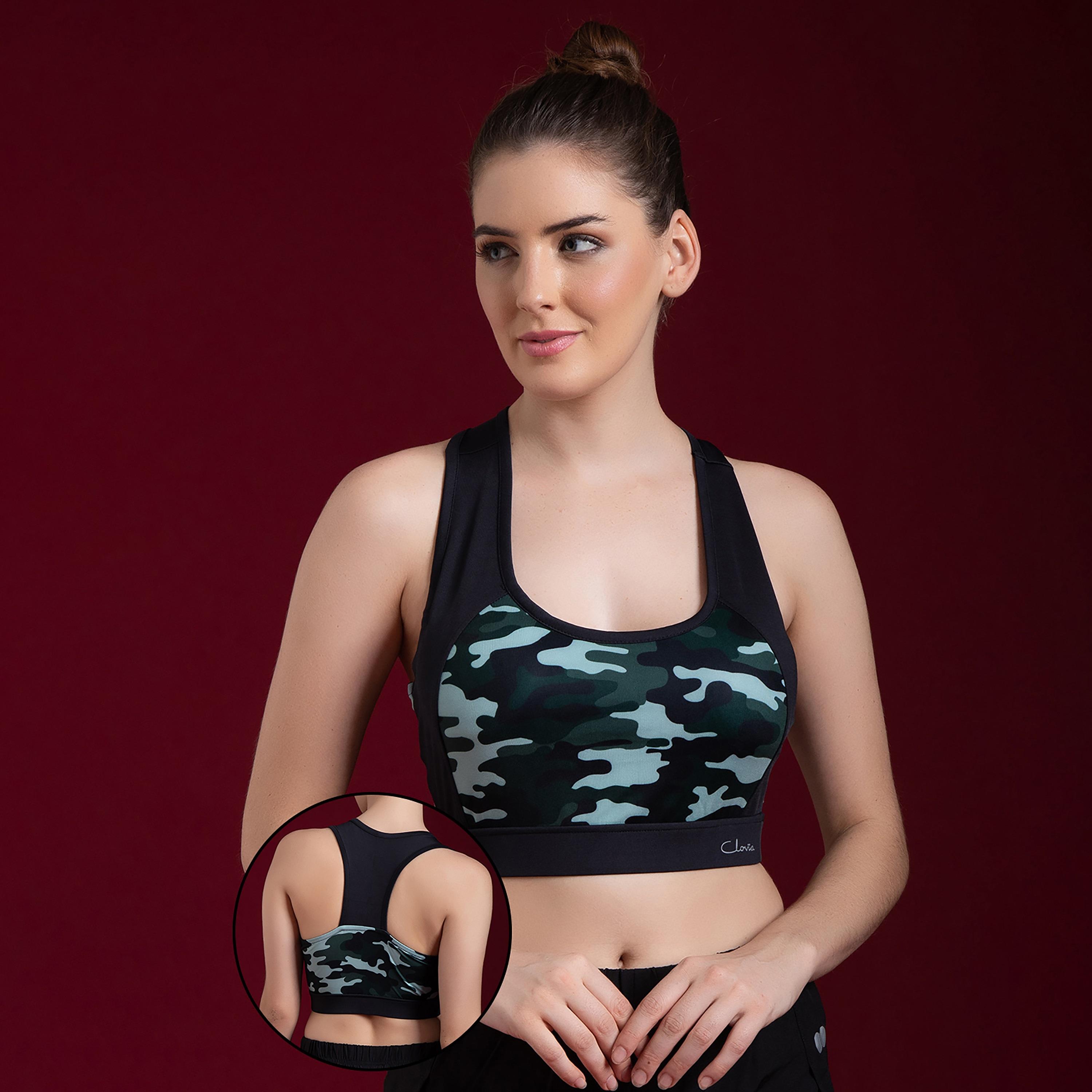 حمالة صدر رياضية مبطنة بظهر متسابق بطباعة متوسطة مموهة ذات تأثير من كلوفيا-sports-women-clothing-sportsbras-image-1