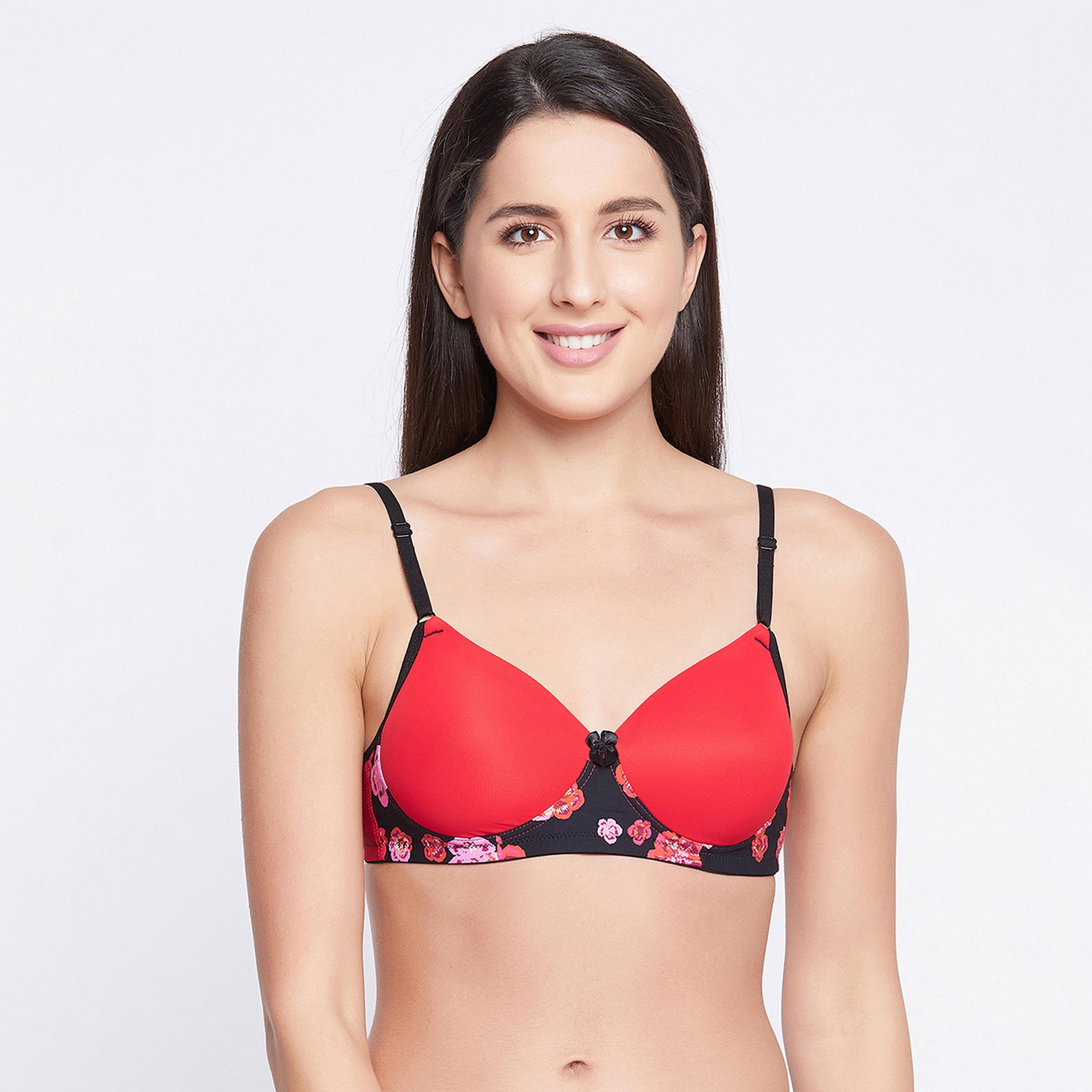 Clovia Padded Non-Wired Full Cup Women's T-Shirt Bra in Coral Red-women-clothing-lingerie-bras-image-1