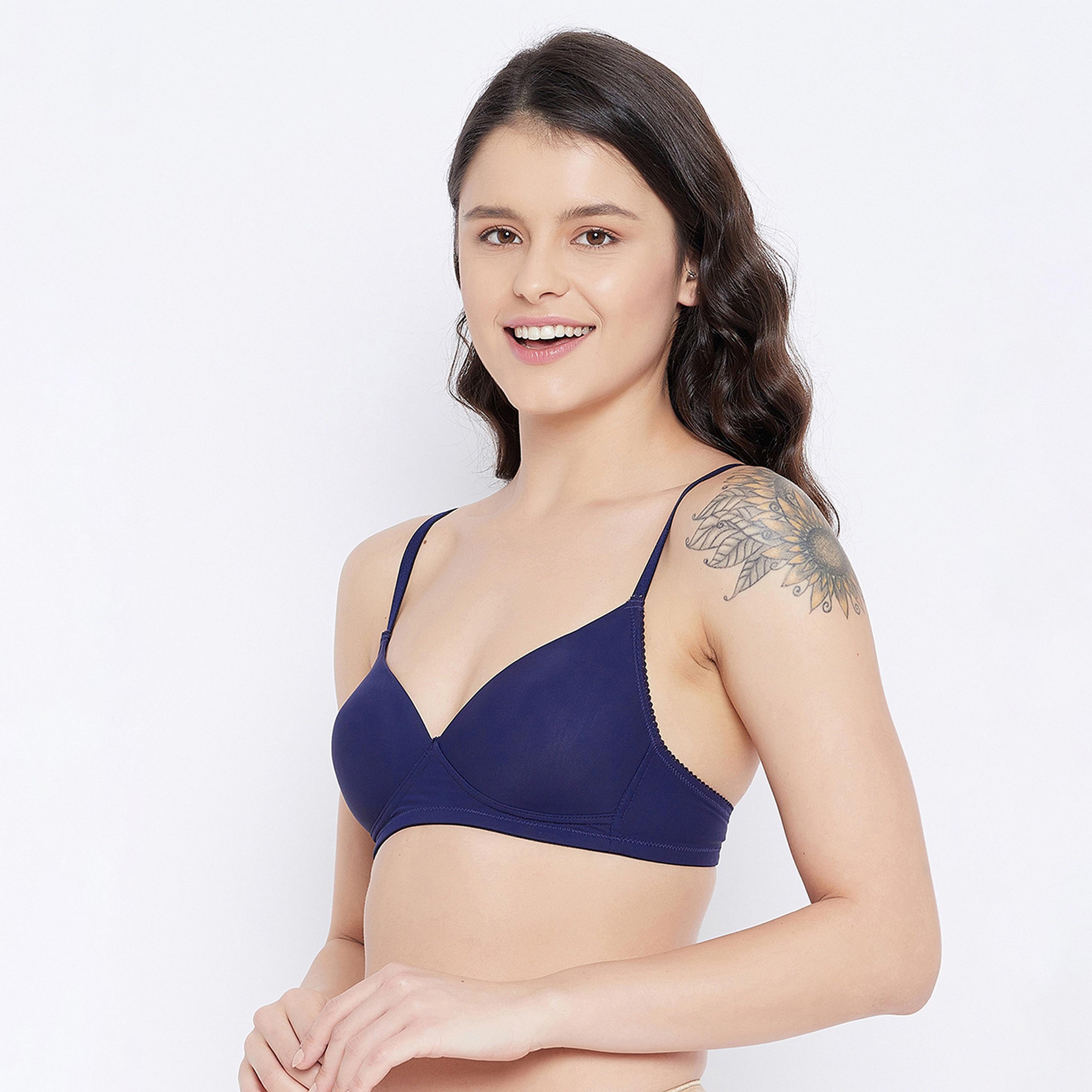 Clovia Padded Non-Wired Demi Cup Women's T-Shirt Bra in Navy with Plunging Neckline-women-clothing-lingerie-bras-image-2