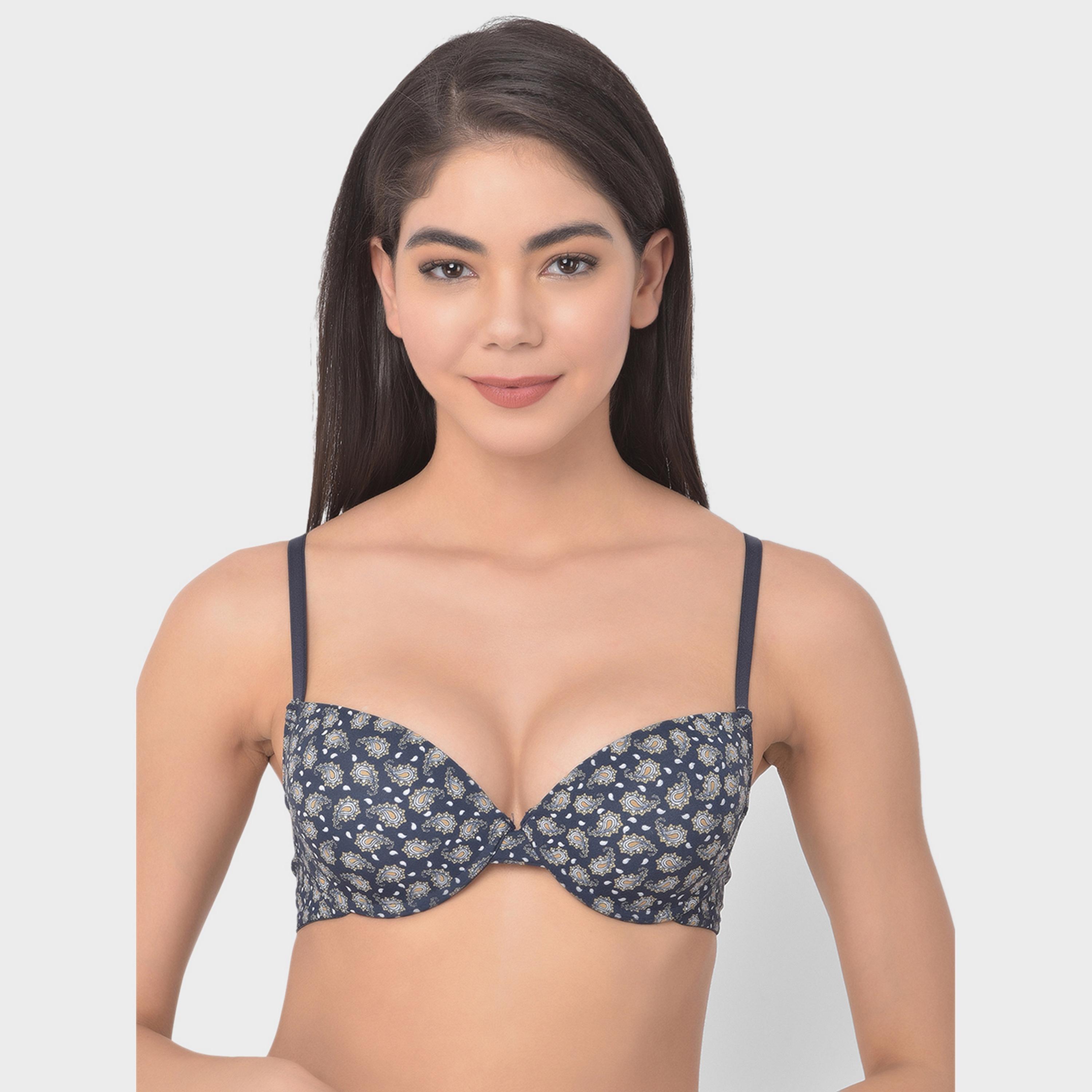 Clovia Level 1 Push Up Underwired Demi Cup Paisley Print Women's T-Shirt Bra in Navy-women-clothing-lingerie-bras-image-1