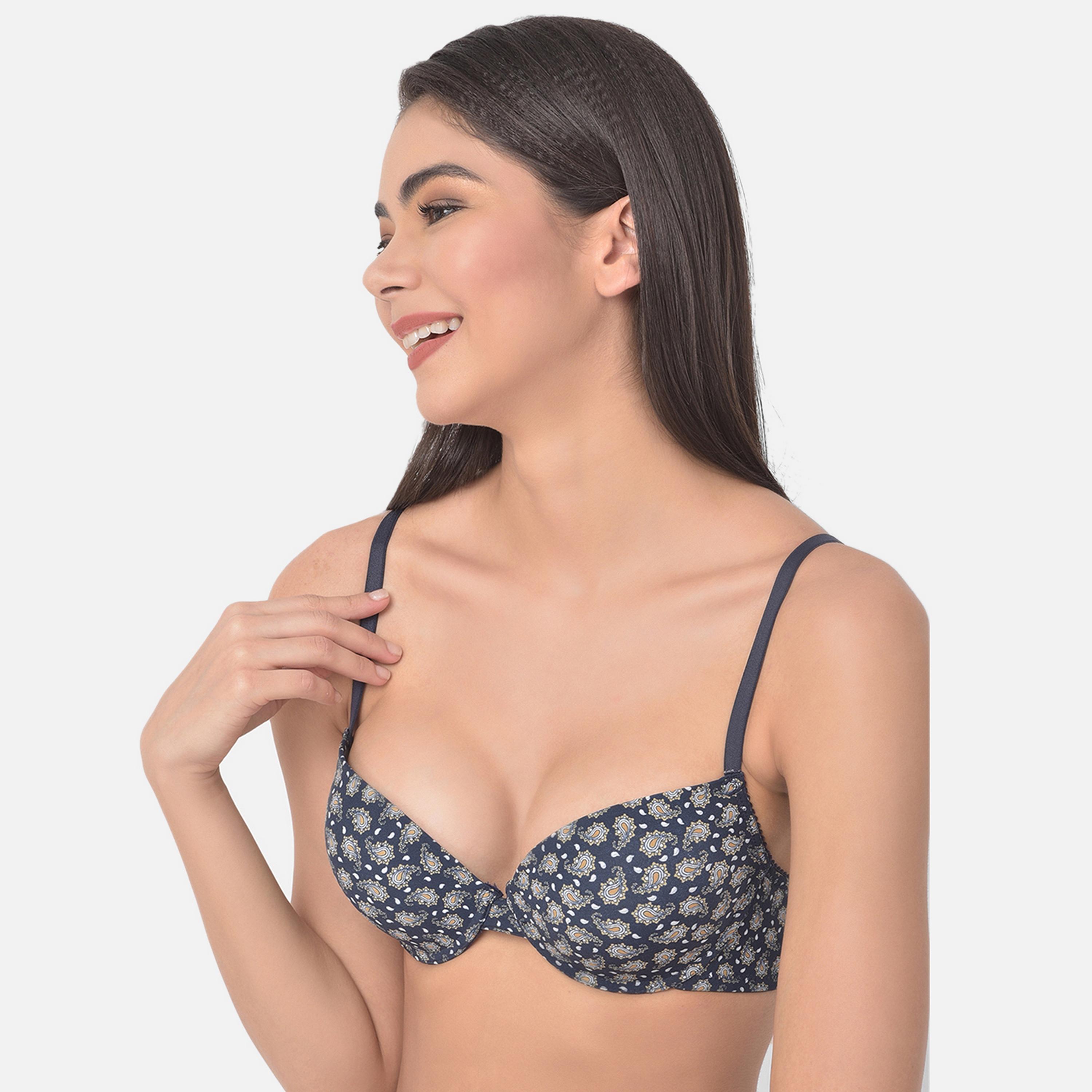 Clovia Level 1 Push Up Underwired Demi Cup Paisley Print Women's T-Shirt Bra in Navy-women-clothing-lingerie-bras-image-2