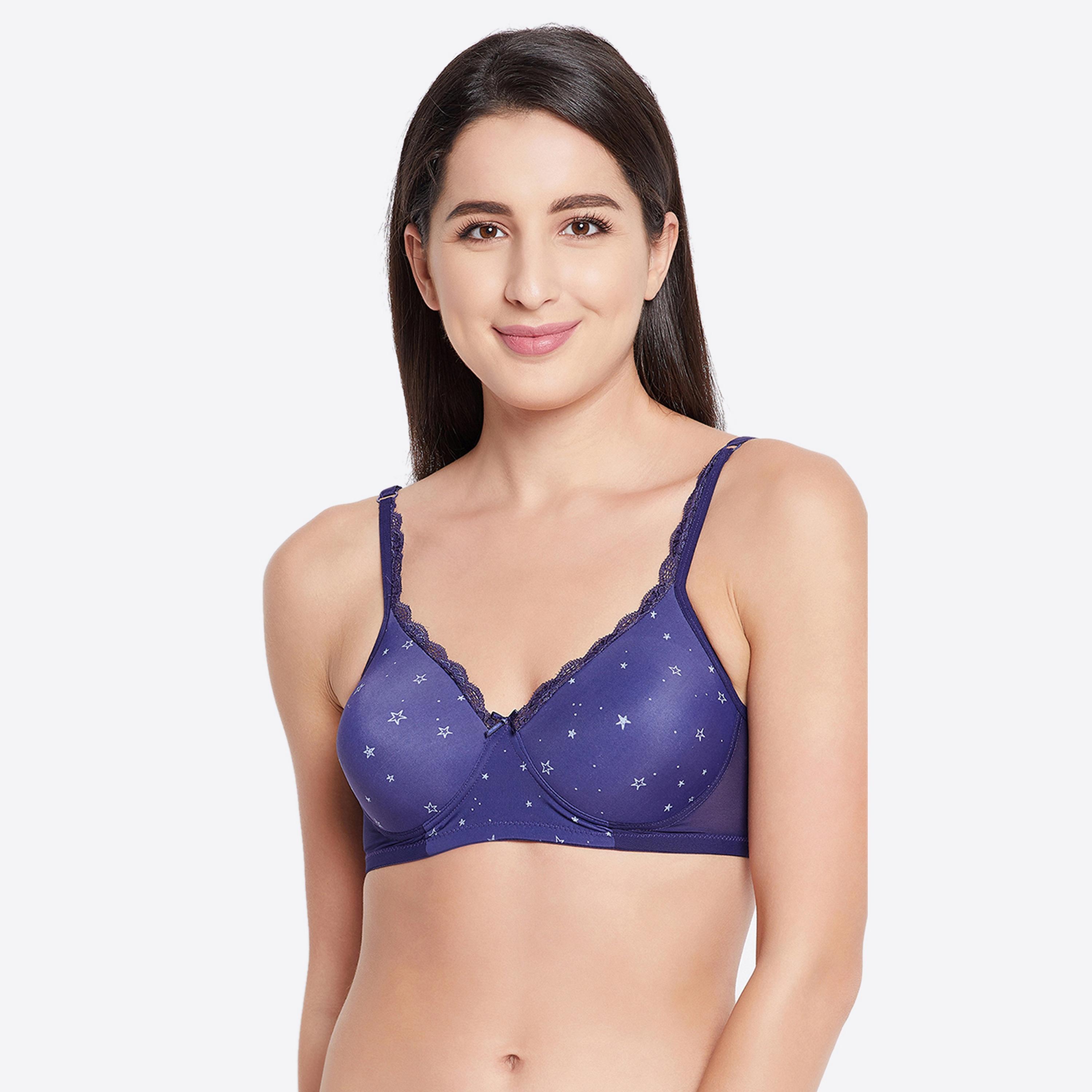 Clovia Padded Non-Wired Full Cup Star Print Women's T-Shirt Bra in Royal Blue-women-clothing-lingerie-bras-image-1