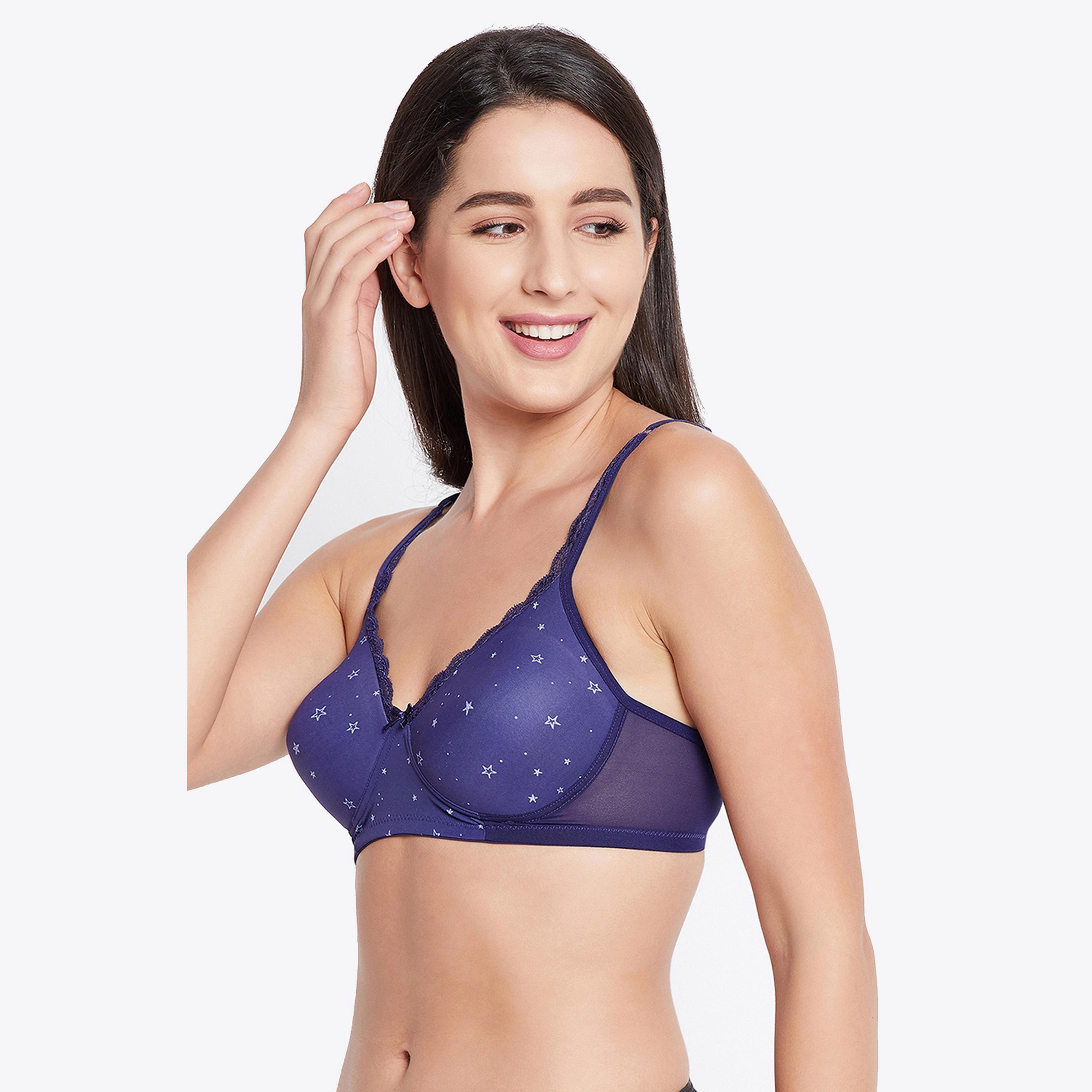 حمالة صدر تي شيرت نسائية مبطنة وغير سلكية بطبعة نجوم كاملة باللون الأزرق الملكي-women-clothing-lingerie-bras-image-2