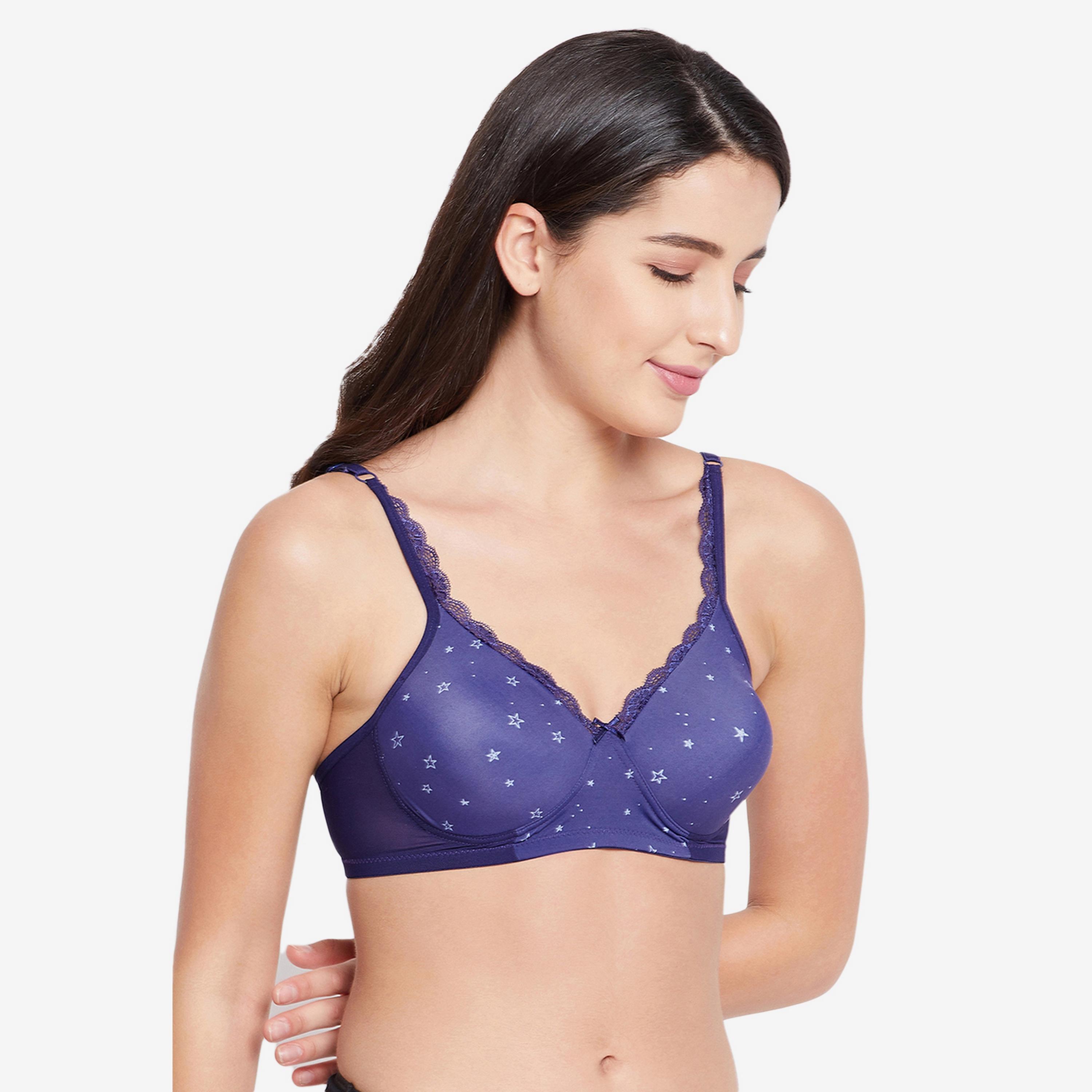 Clovia Padded Non-Wired Full Cup Star Print Women's T-Shirt Bra in Royal Blue-women-clothing-lingerie-bras-image-3