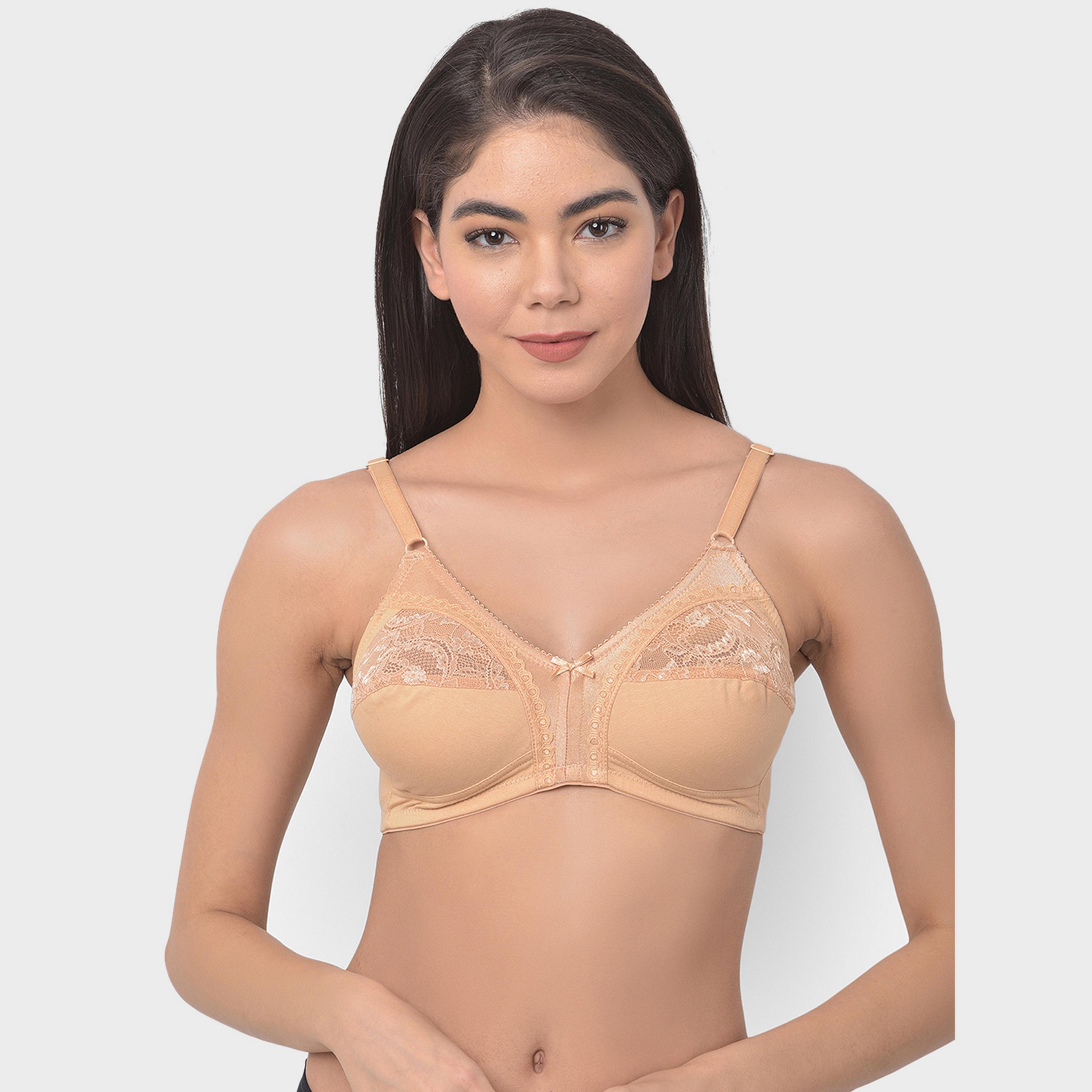 Clovia Non Padded Non Wired Full Figure Plus Size Women's Bra in Nude - Cotton & Lace-women-clothing-lingerie-bras-image-1