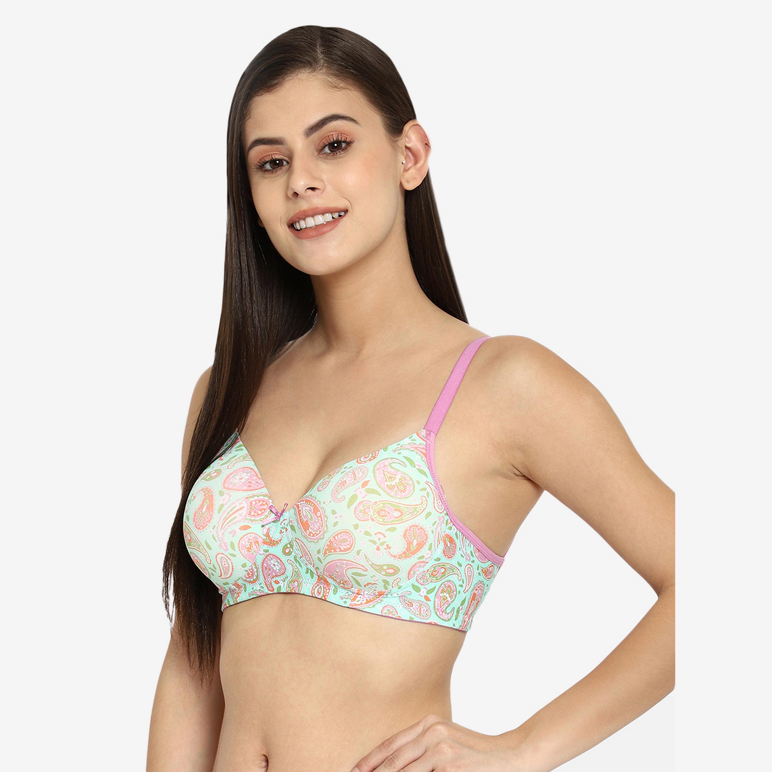 Clovia Lightly Padded Full Cup Paisley Print Women's T-Shirt Bra in Mint Green-women-clothing-lingerie-bras-image-2