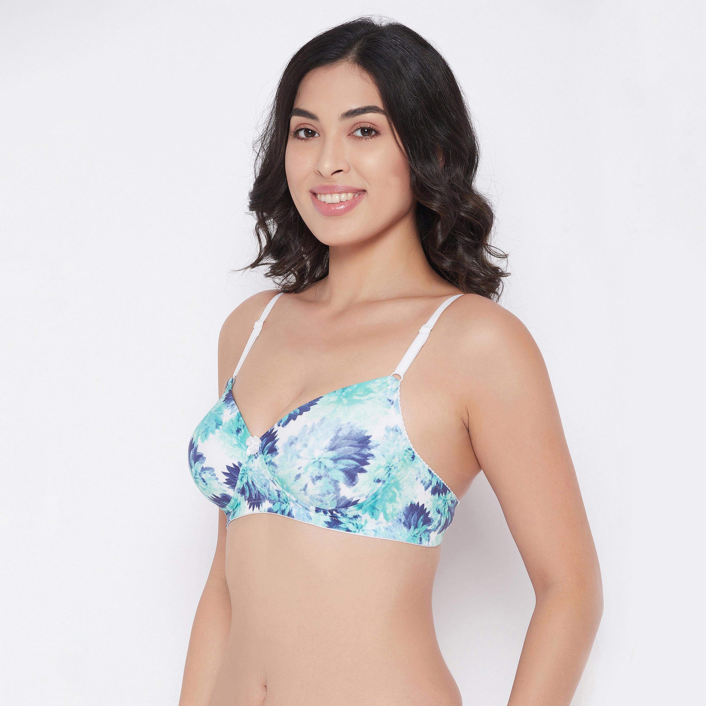 Clovia Padded Non-Wired Full Cup Floral Print Women's T-Shirt Bra in Blue-women-clothing-lingerie-bras-image-2