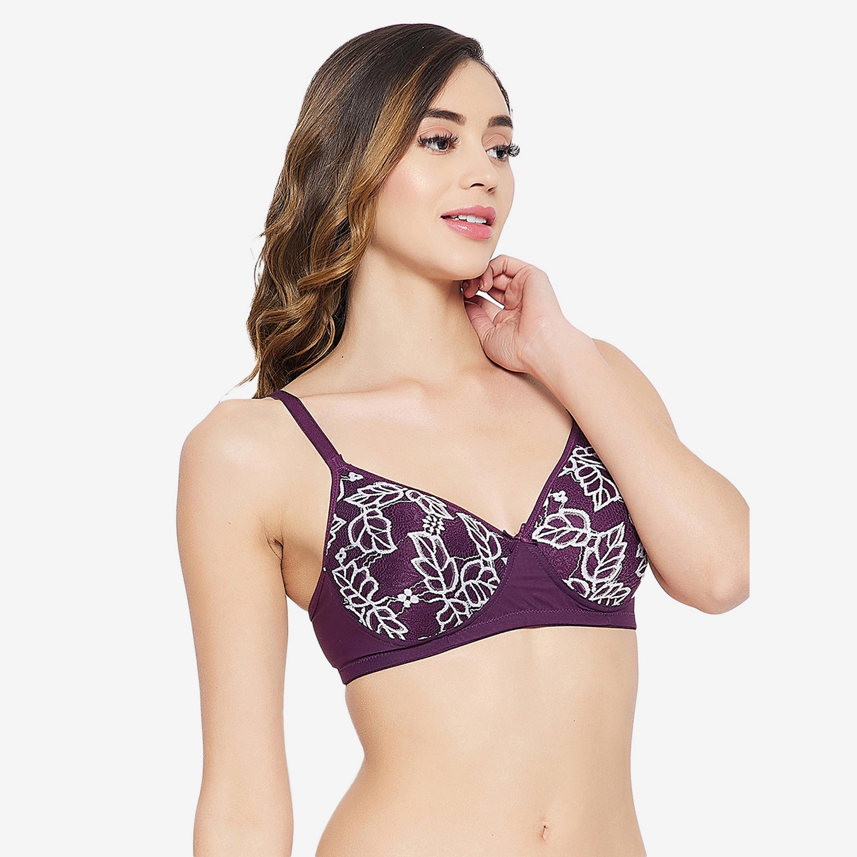 Clovia Padded Non-Wired Full Cup Women's Bra in Purple - Lace-women-clothing-lingerie-bras-image-3