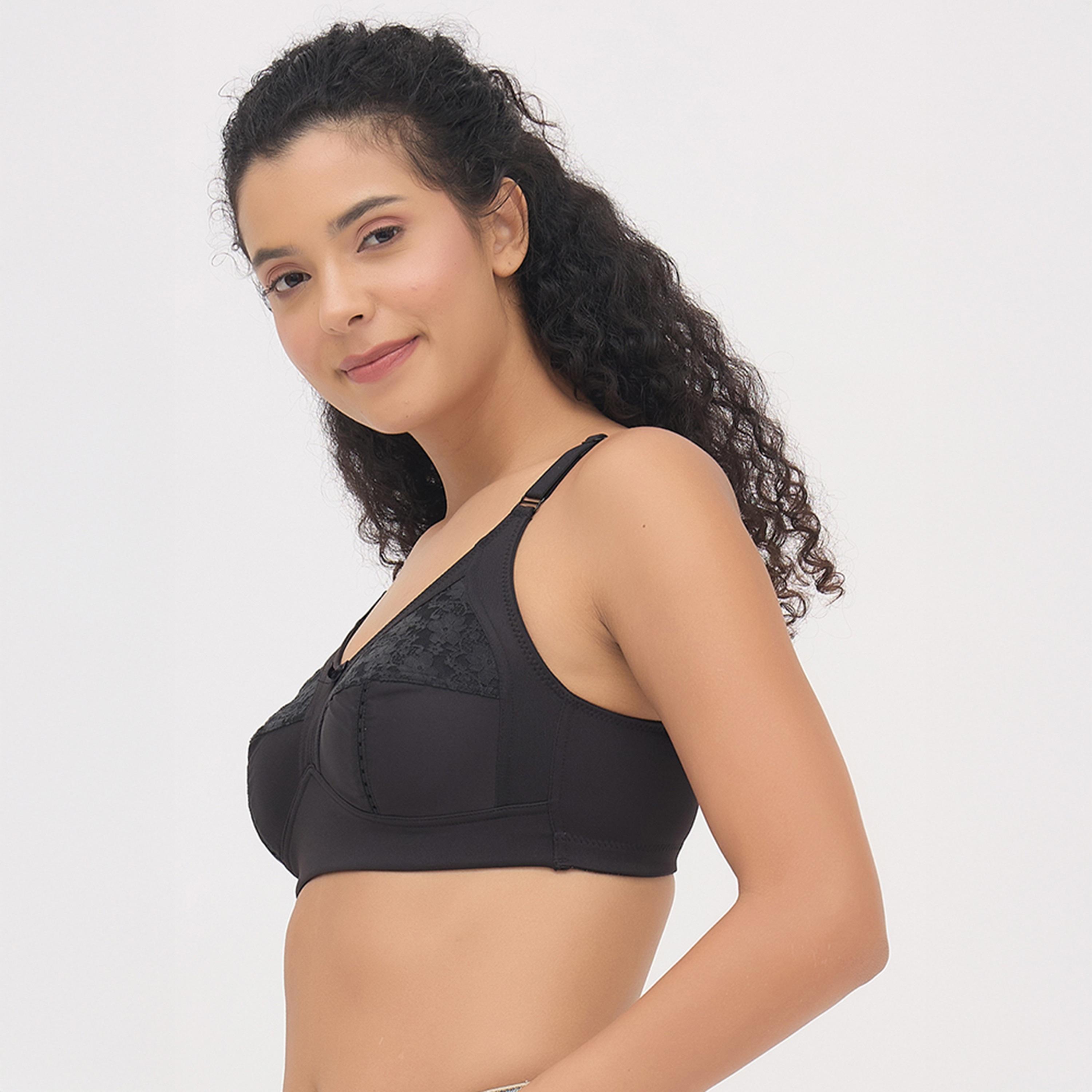 Clovia Non-Padded Non-Wired Full Coverage Plus Size Women's Minimizer Bra in Black-women-clothing-lingerie-bras-image-2