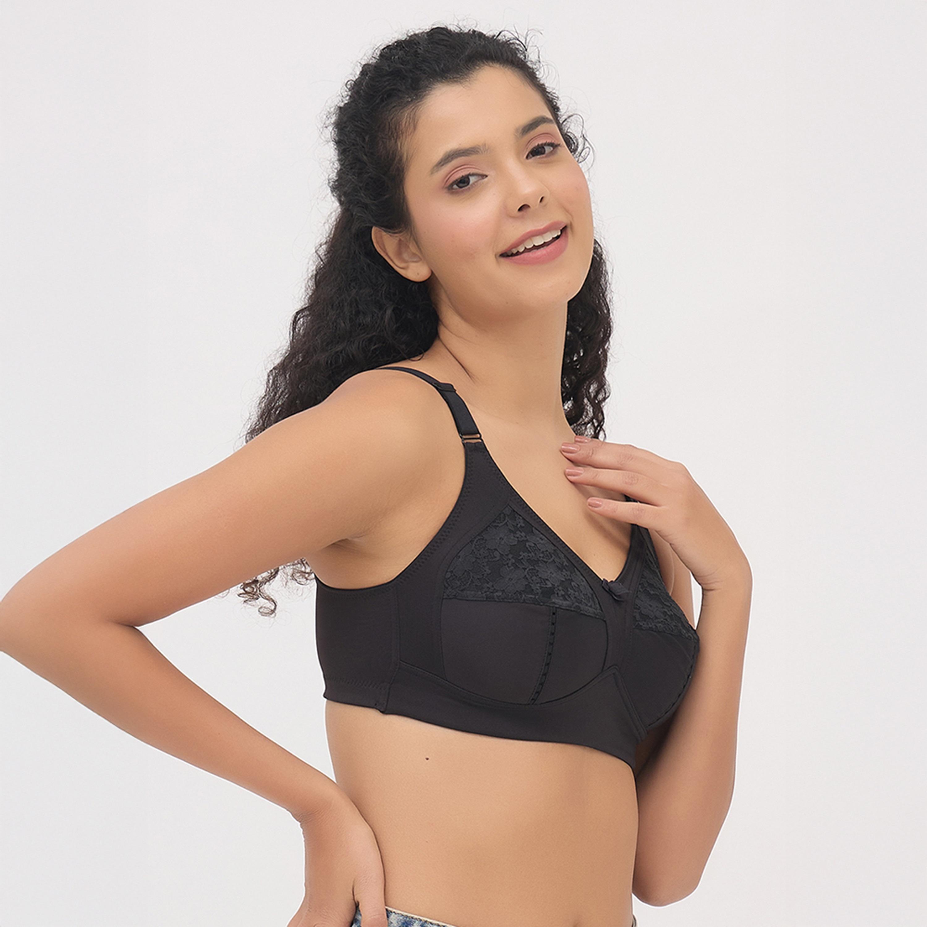 Clovia Non-Padded Non-Wired Full Coverage Plus Size Women's Minimizer Bra in Black-women-clothing-lingerie-bras-image-3