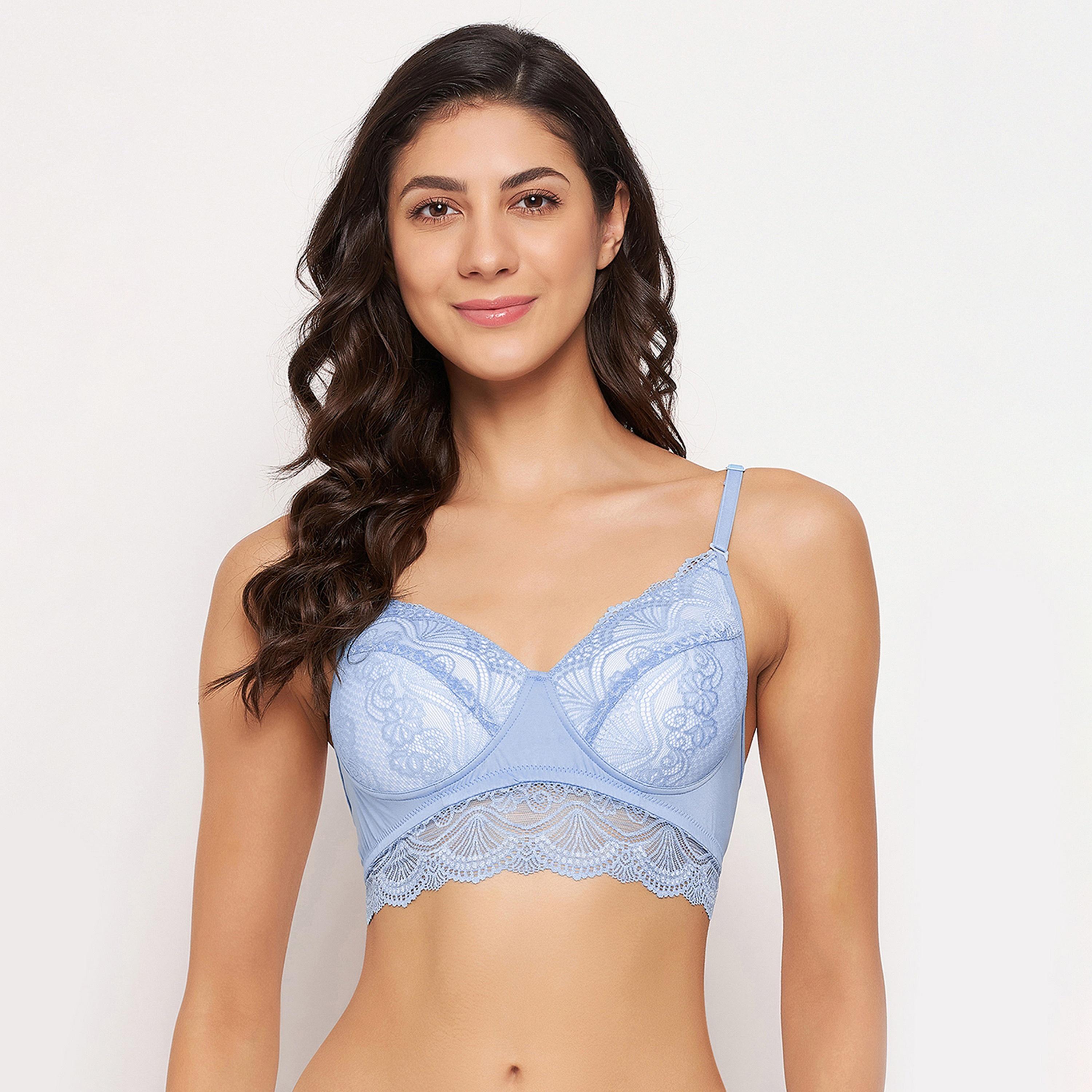 Clovia Padded Non-Wired Full Cup Women's Multiway Longline Bralette in Periwinkle Blue - Lace-women-clothing-lingerie-bras-image-1