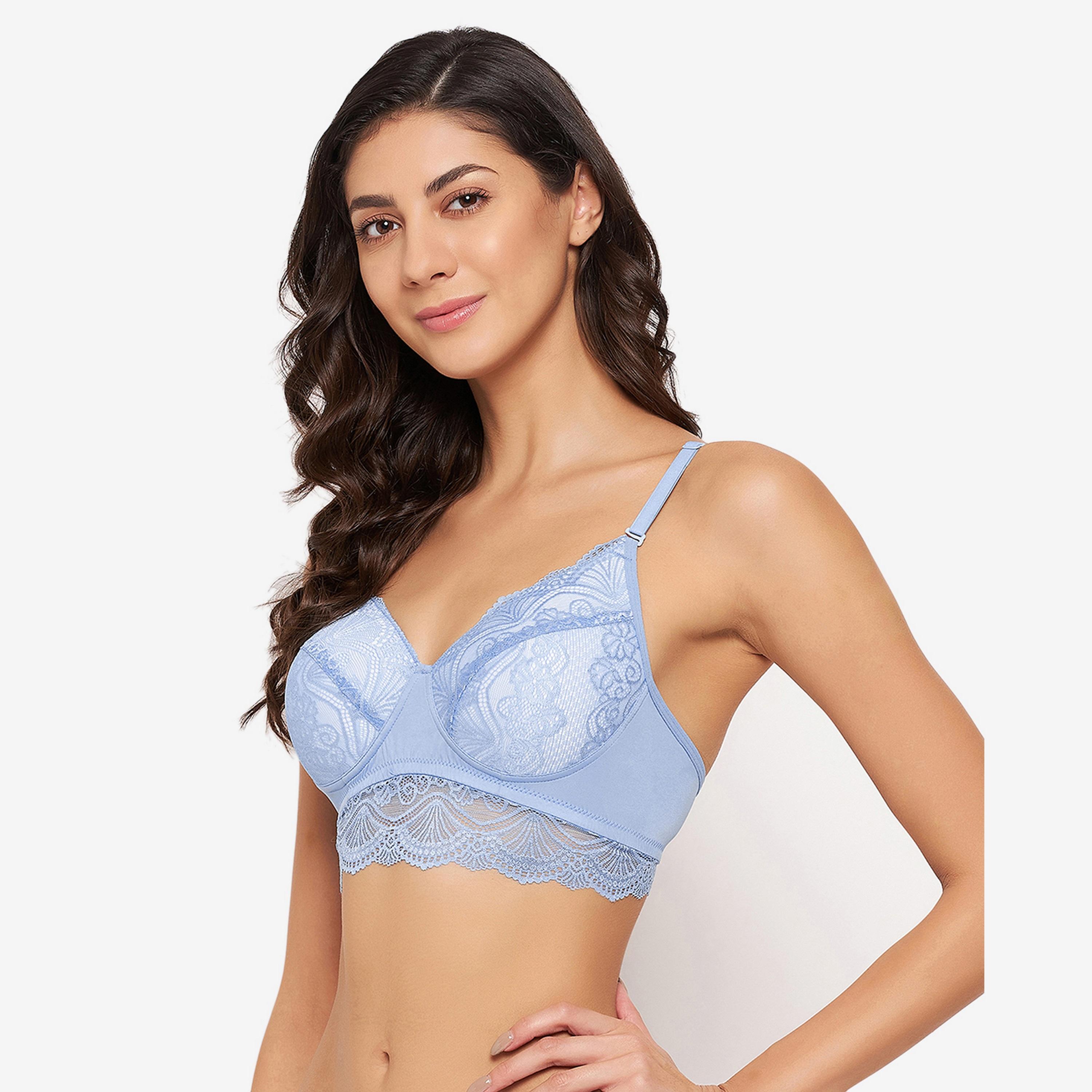 Clovia Padded Non-Wired Full Cup Women's Multiway Longline Bralette in Periwinkle Blue - Lace-women-clothing-lingerie-bras-image-2