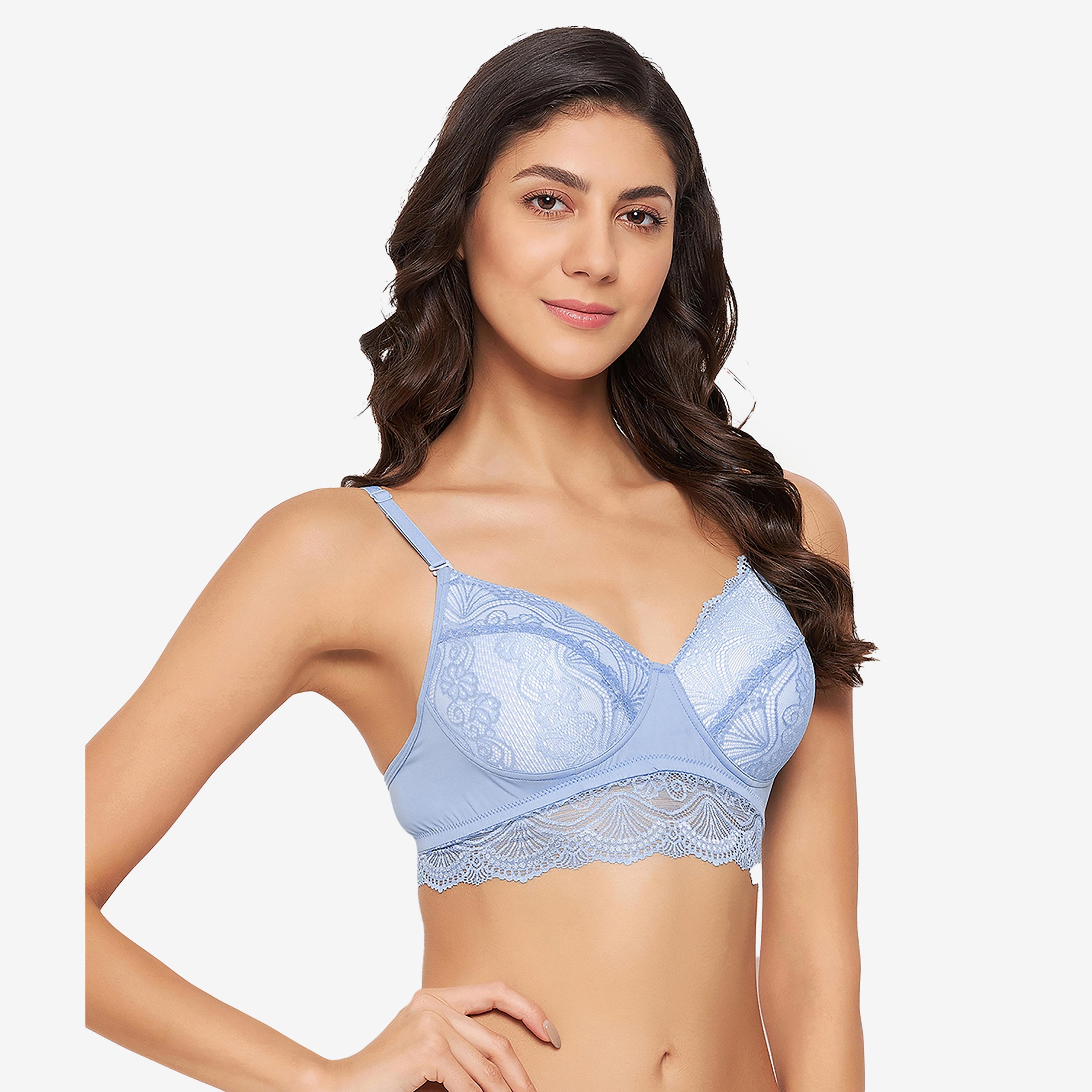 Clovia Padded Non-Wired Full Cup Women's Multiway Longline Bralette in Periwinkle Blue - Lace-women-clothing-lingerie-bras-image-3