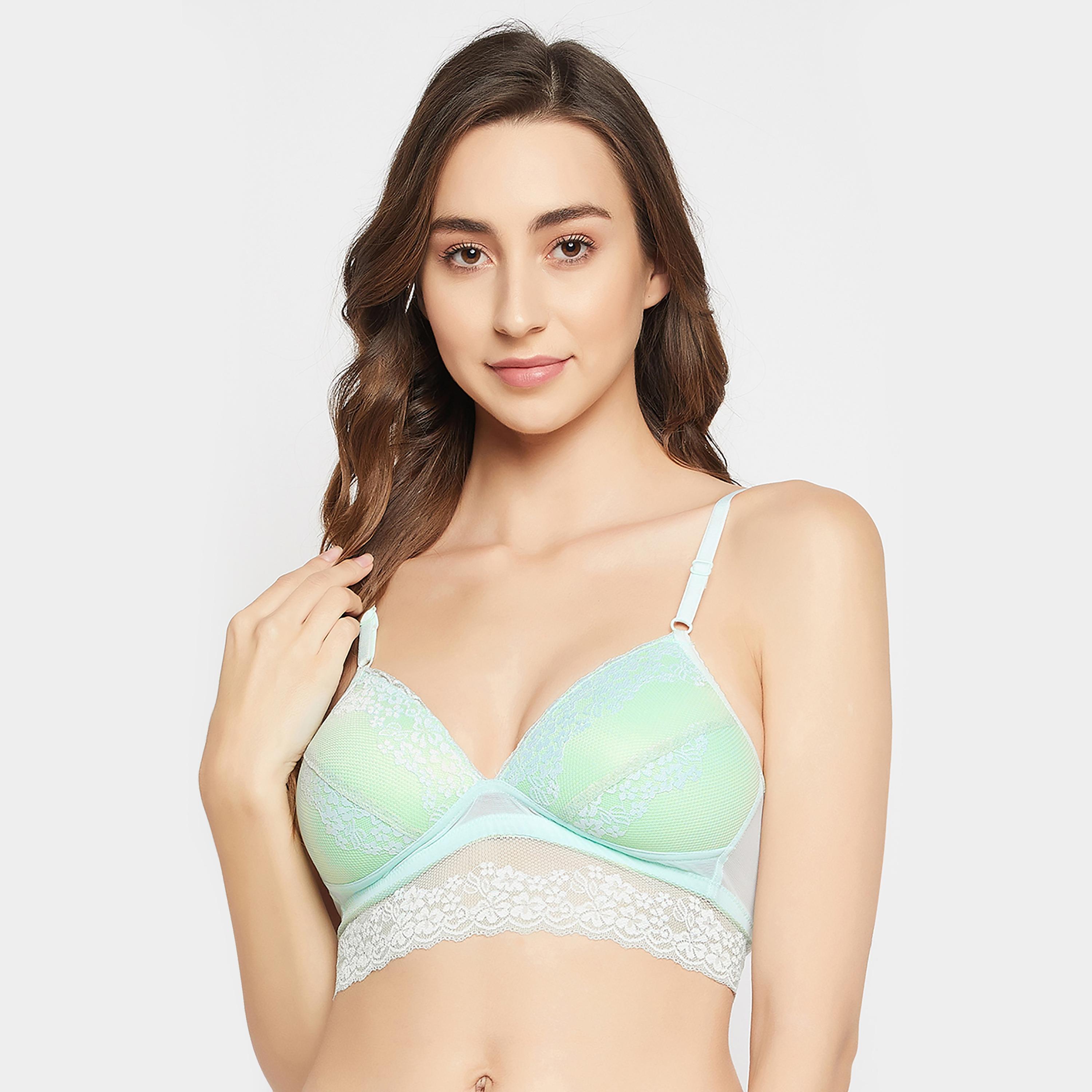 Clovia Padded Non-Wired Full Cup Longline Women's Bralette in Mint Green - Lace-women-clothing-lingerie-bras-image-1