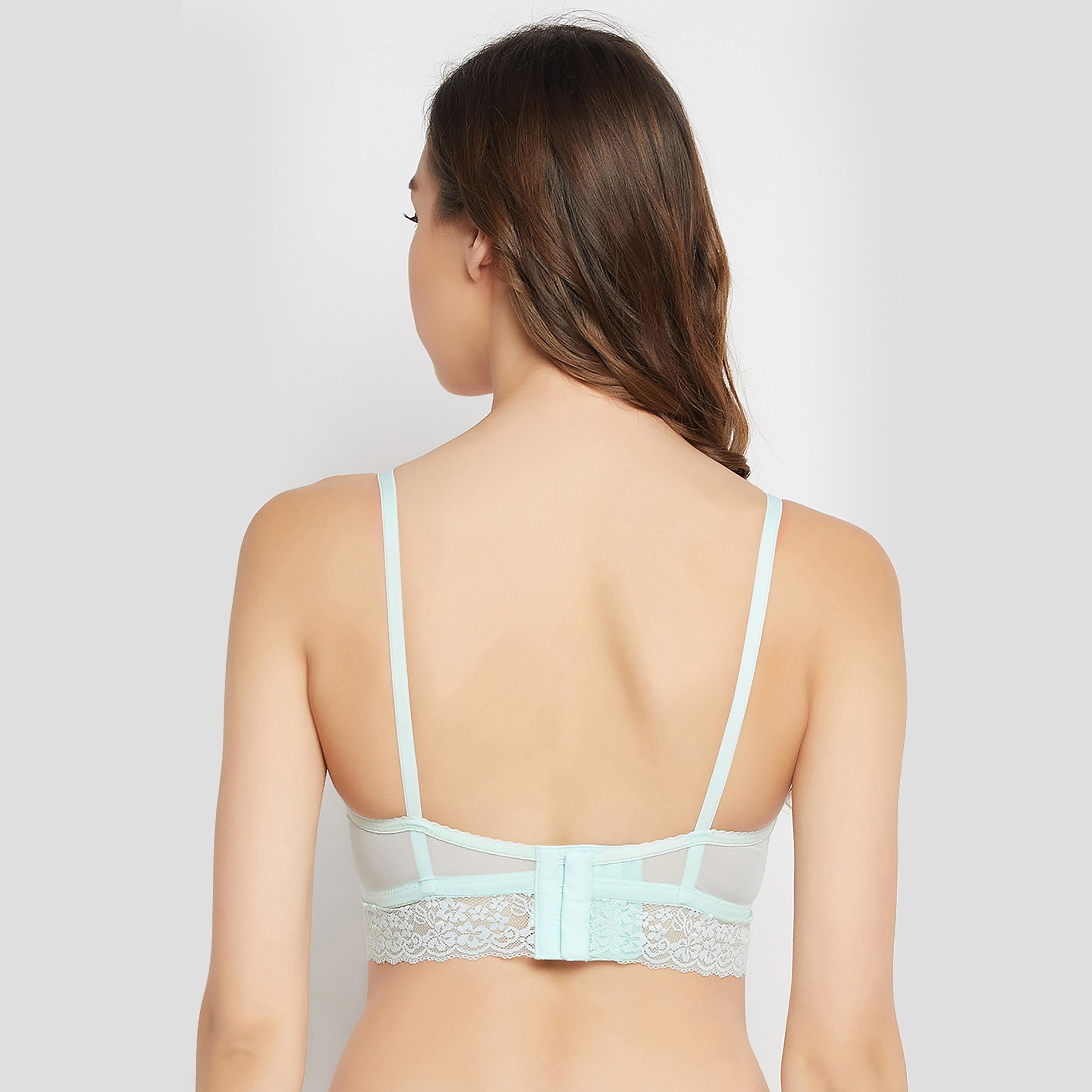 Clovia Padded Non-Wired Full Cup Longline Women's Bralette in Mint Green - Lace-women-clothing-lingerie-bras-image-4