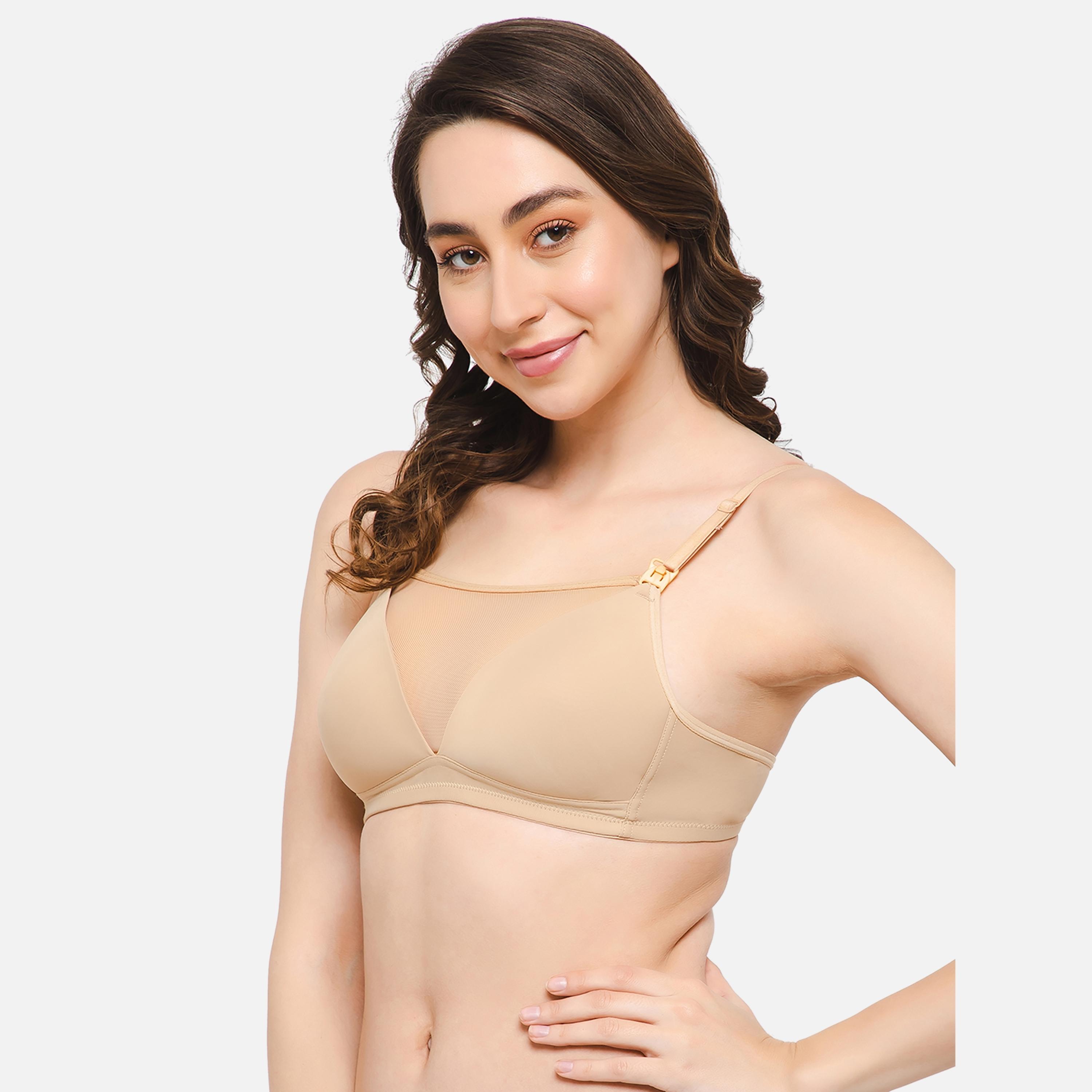 Clovia Non-Padded Non-Wired Full Figure Cami-Style Feeding Women's Bra in Beige Colour-women-clothing-lingerie-bras-image-2