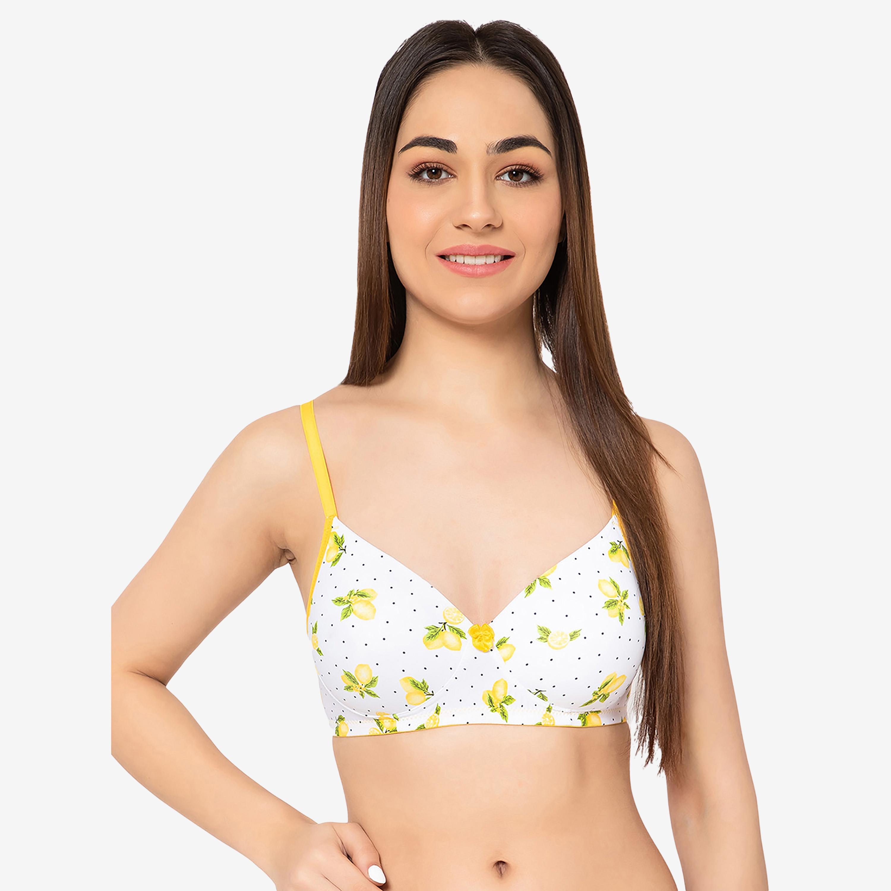 Clovia Padded Non-Wired Full Cup Lemon Print Women's T-Shirt Bra in White-women-clothing-lingerie-bras-image-1