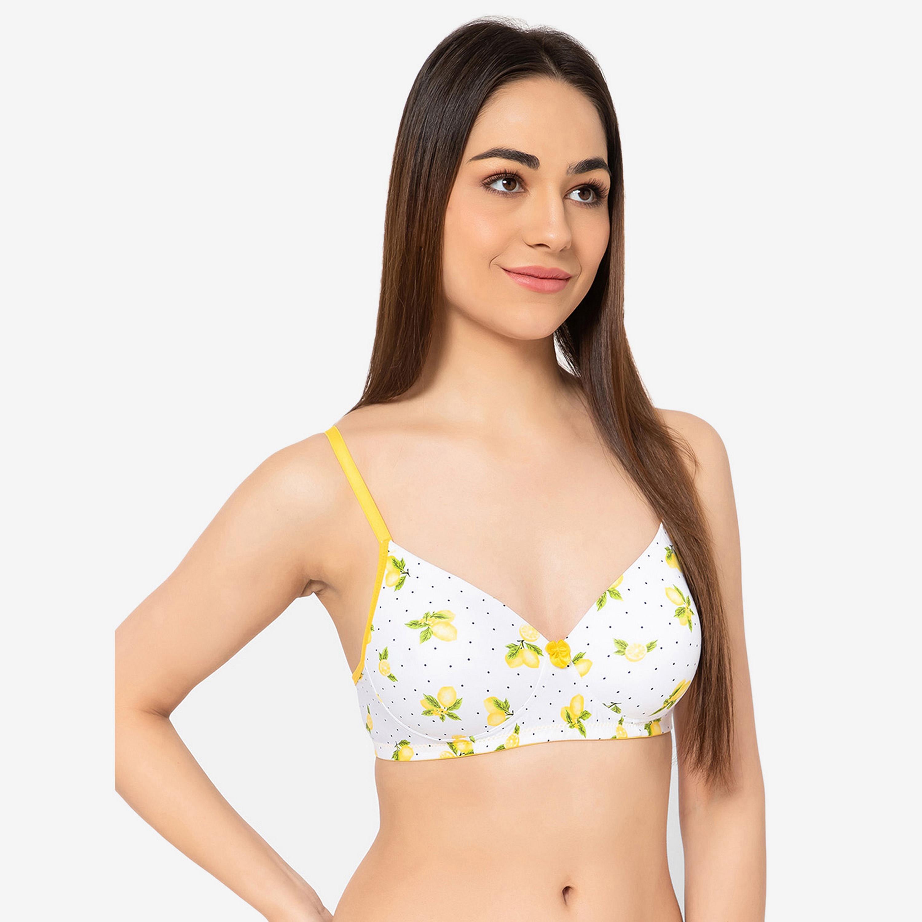Clovia Padded Non-Wired Full Cup Lemon Print Women's T-Shirt Bra in White-women-clothing-lingerie-bras-image-2